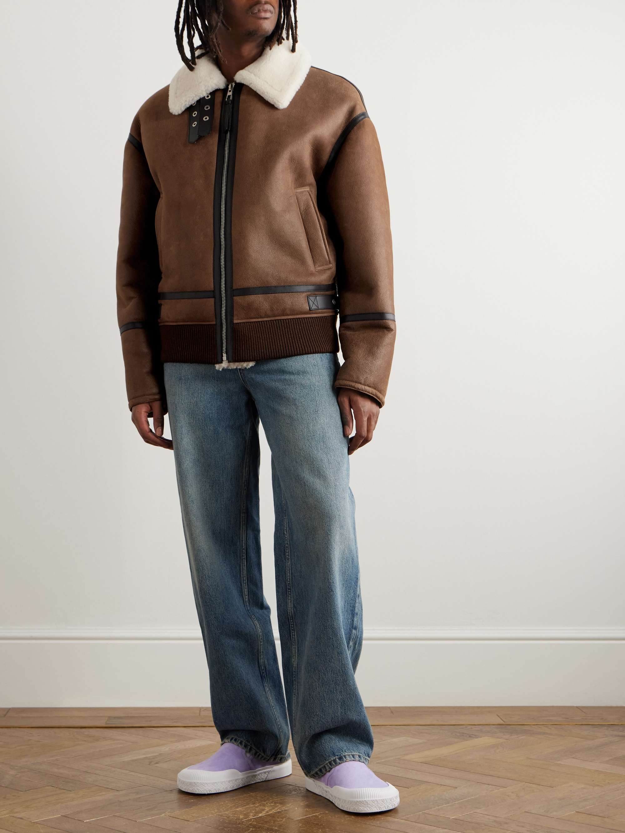 Leather-Trimmed Shearling Jacket view