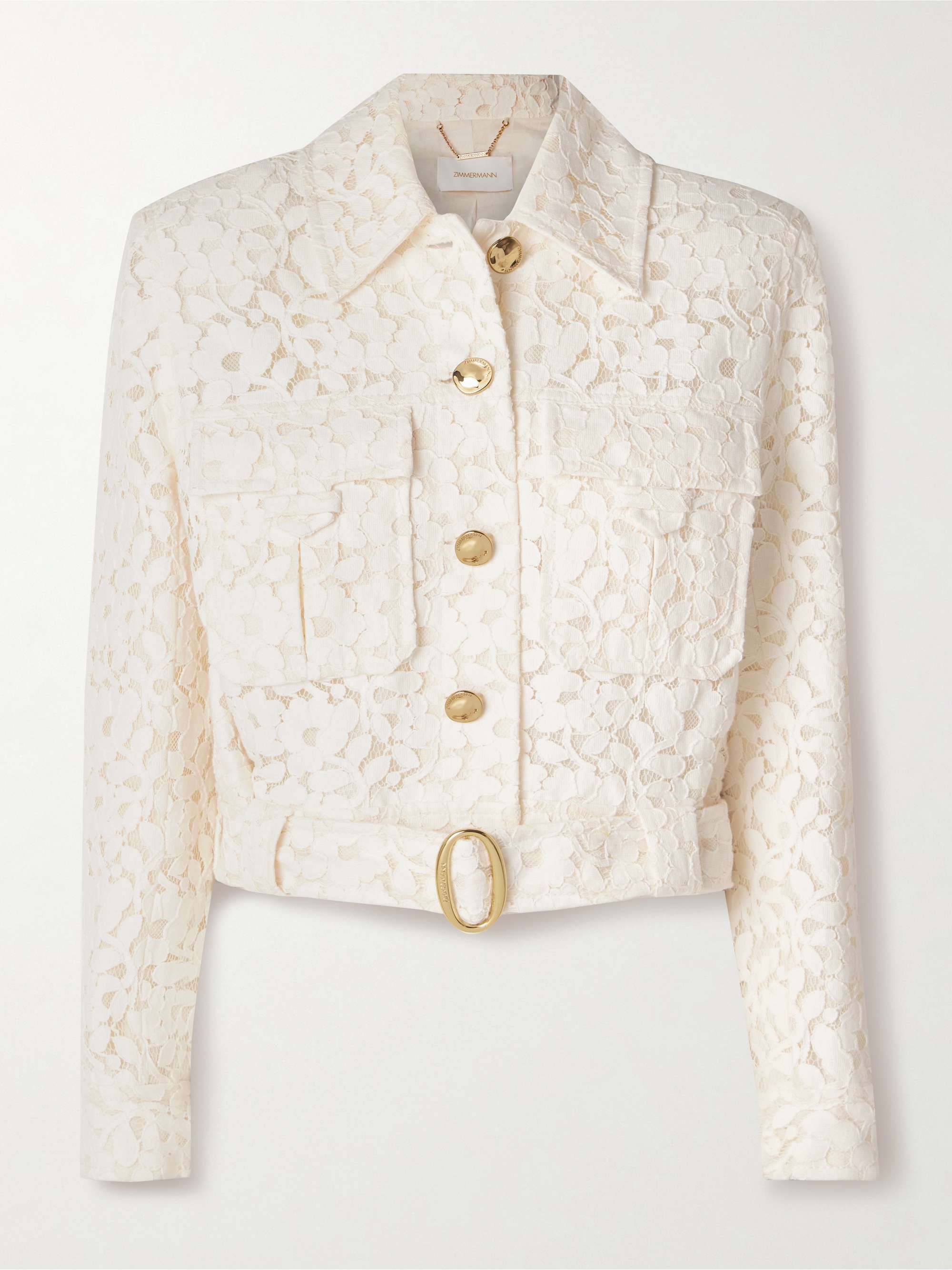 Illuminate belted cropped cotton-blend corded lace jacket view