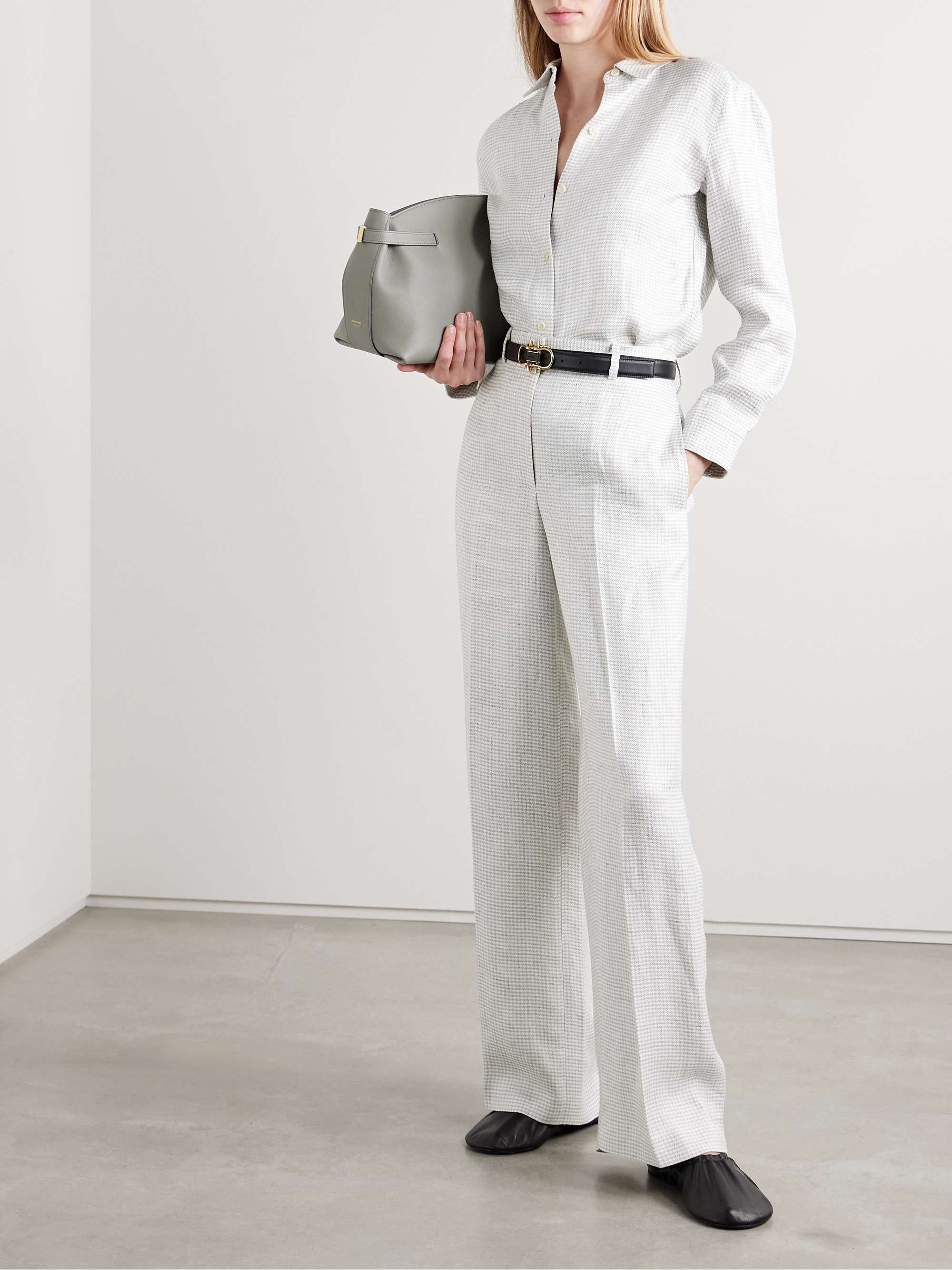 Houndstooth linen-blend shirt view