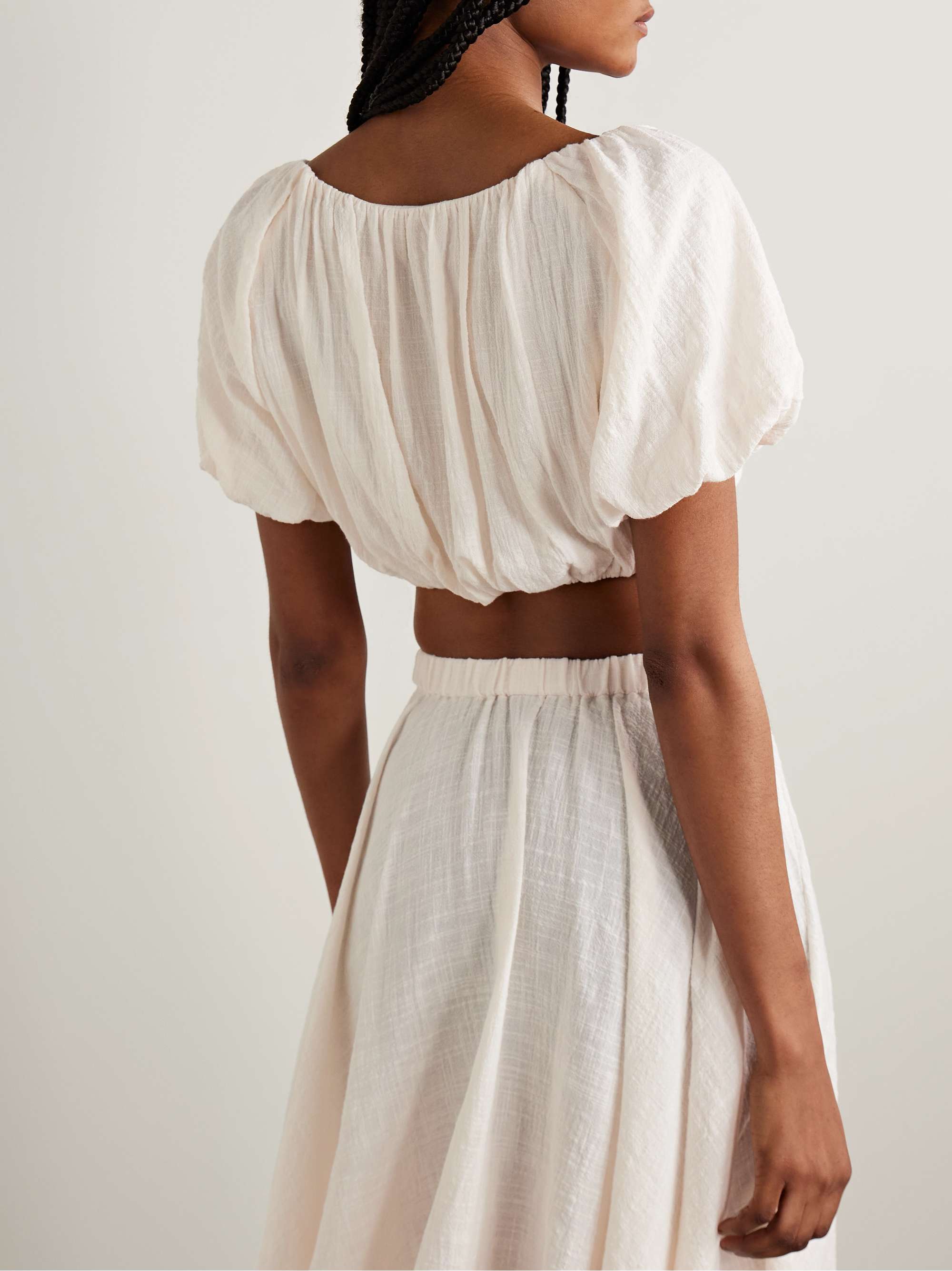 Cayman cropped gathered cotton-gauze top view