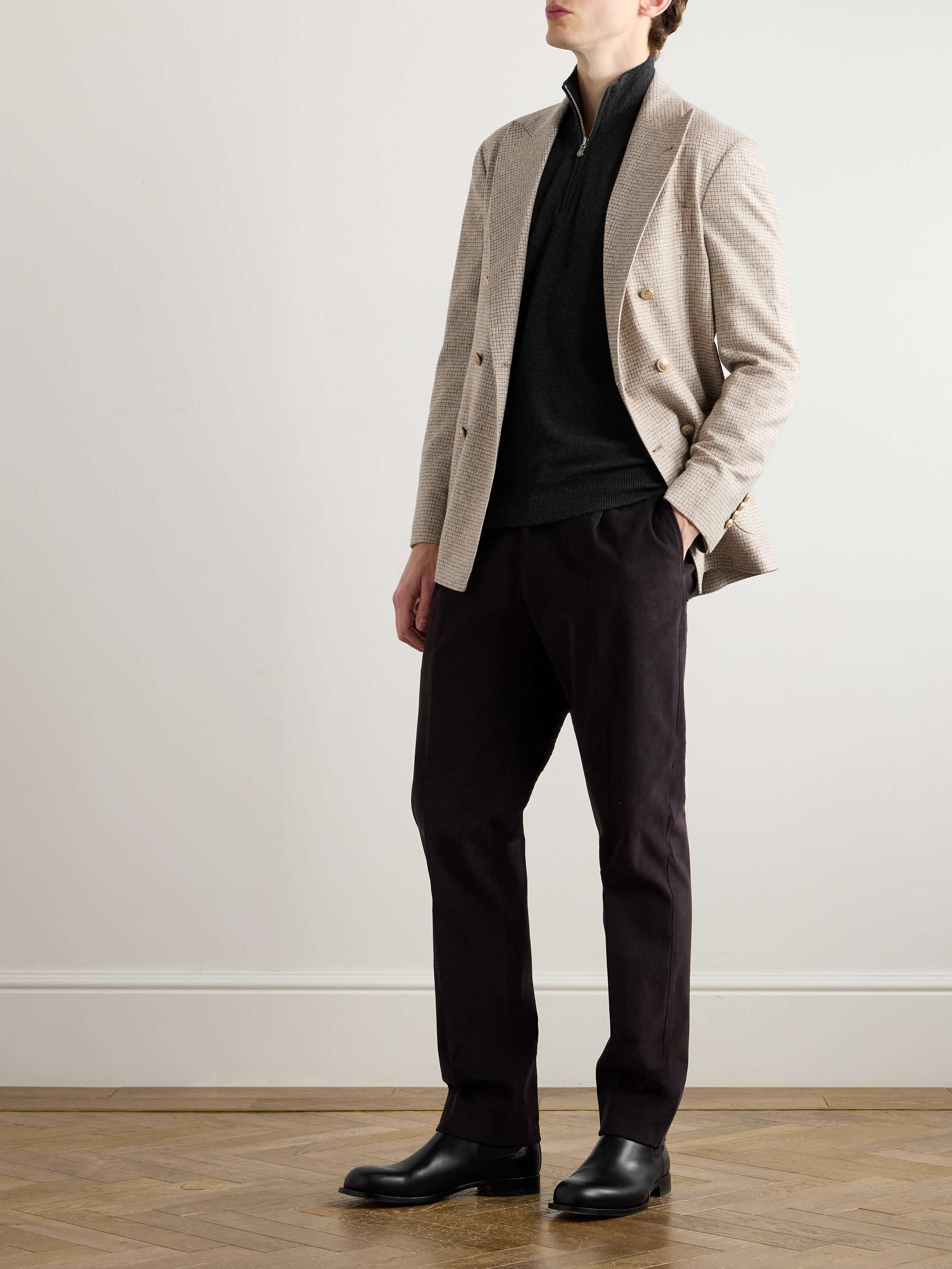 Double-Breasted Checked Silk, Wool and Cashmere-Blend Blazer view