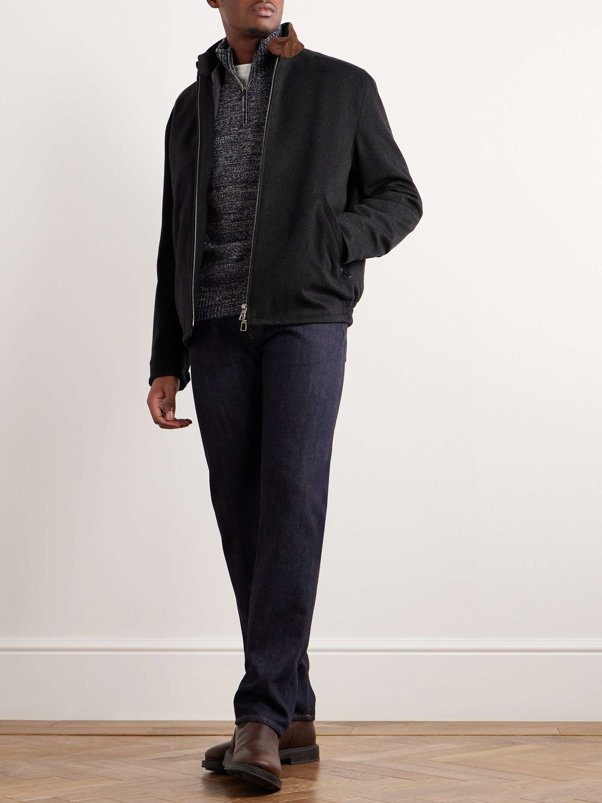 Roadster Suede-Trimmed Brushed-Knit Jacket with Detachable Gilet view