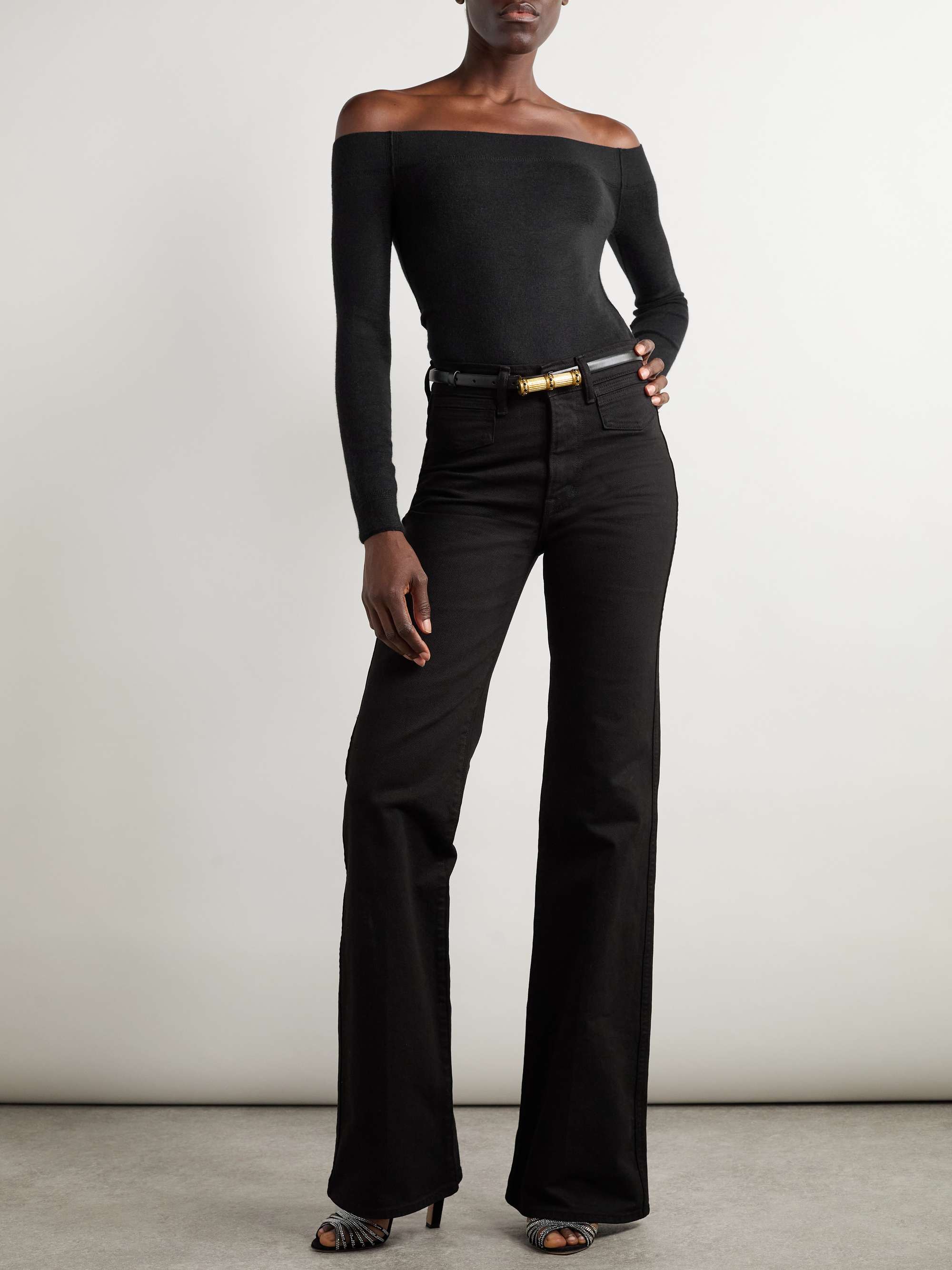 Off-the-shoulder cashmere and silk-blend top view