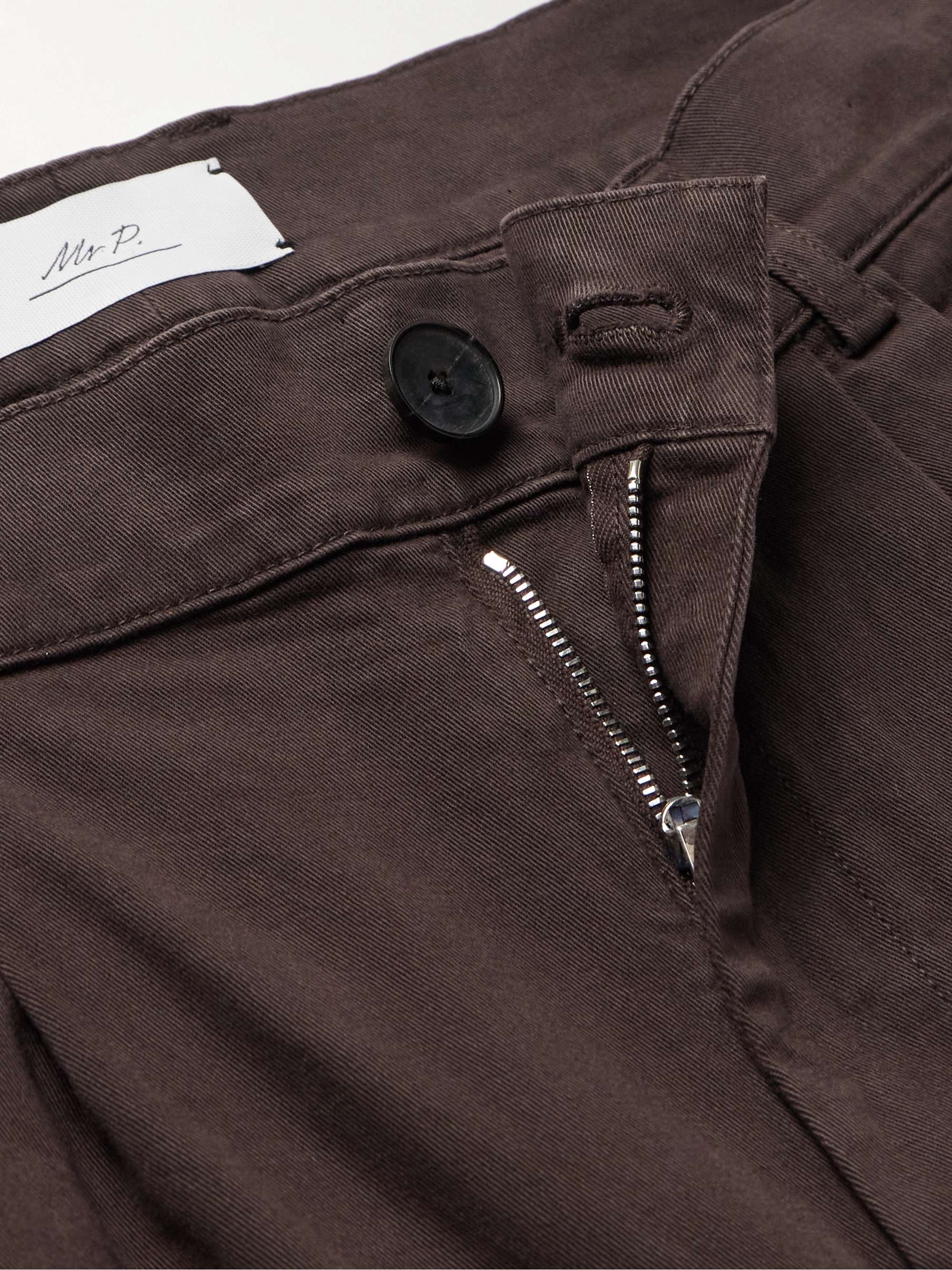 Tapered Pleated Garment-Dyed Cotton-Blend Twill Trousers view