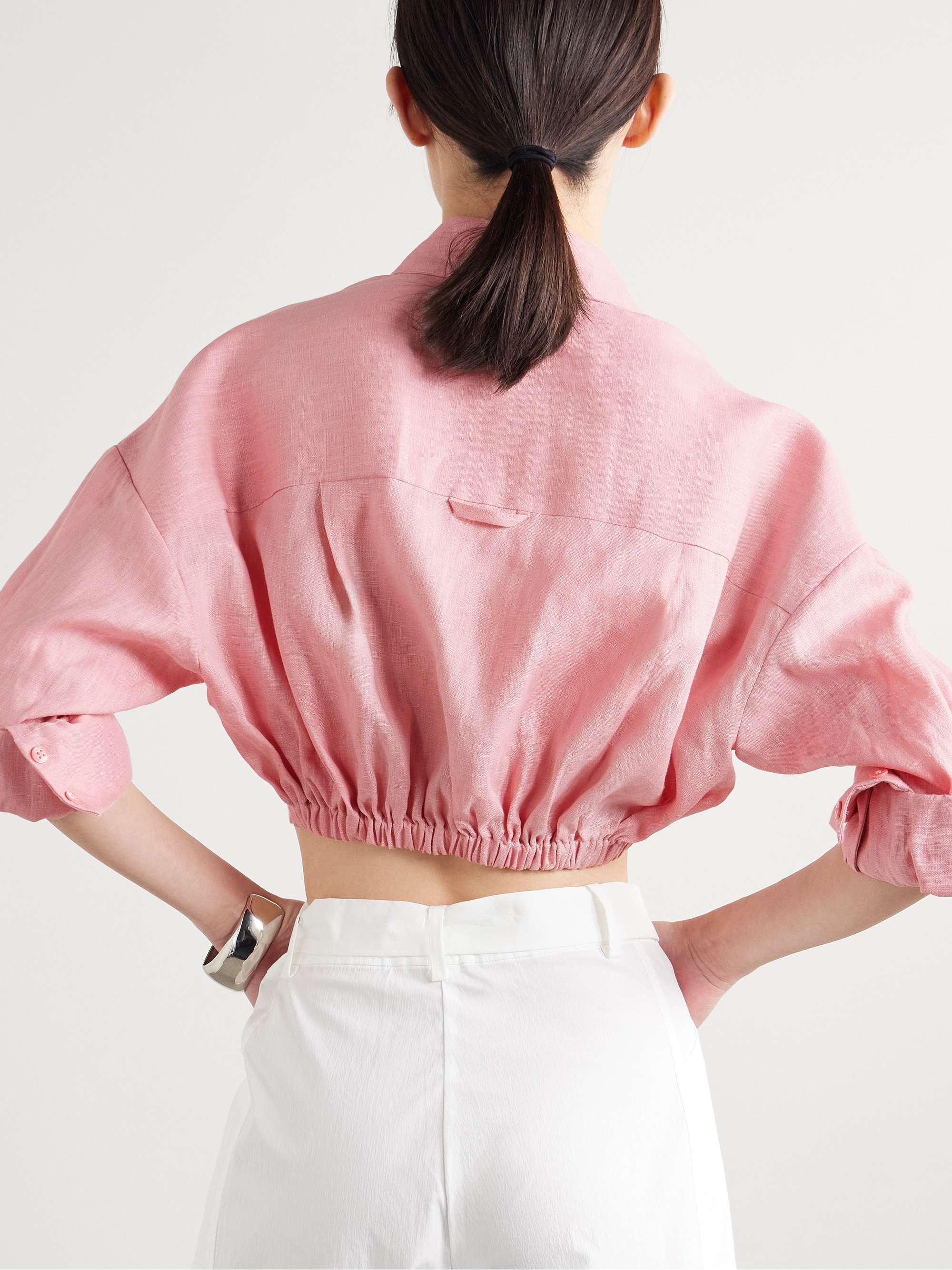 Lisa tie-front cropped linen top view