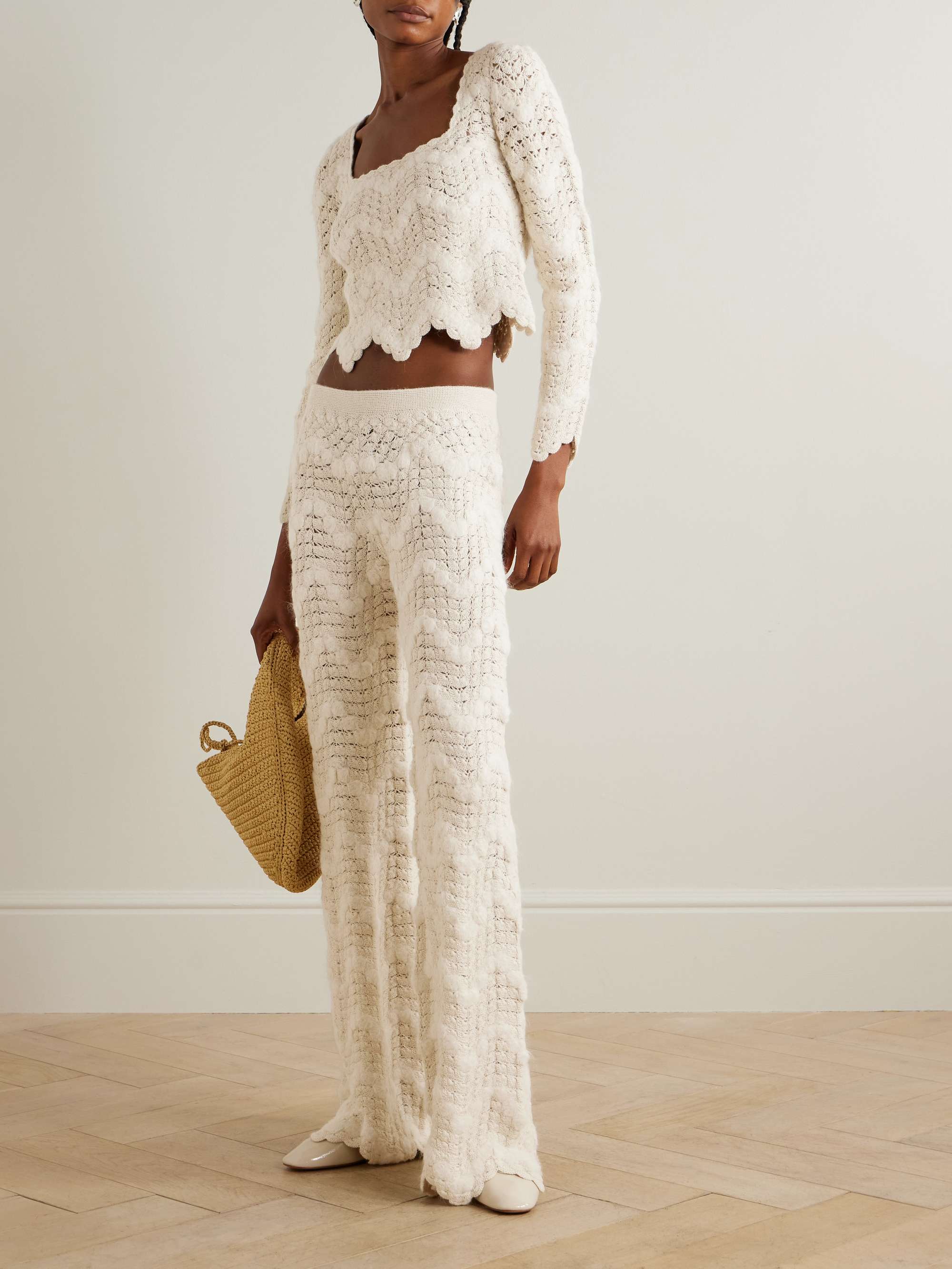 Brisa scalloped crocheted alpaca top view