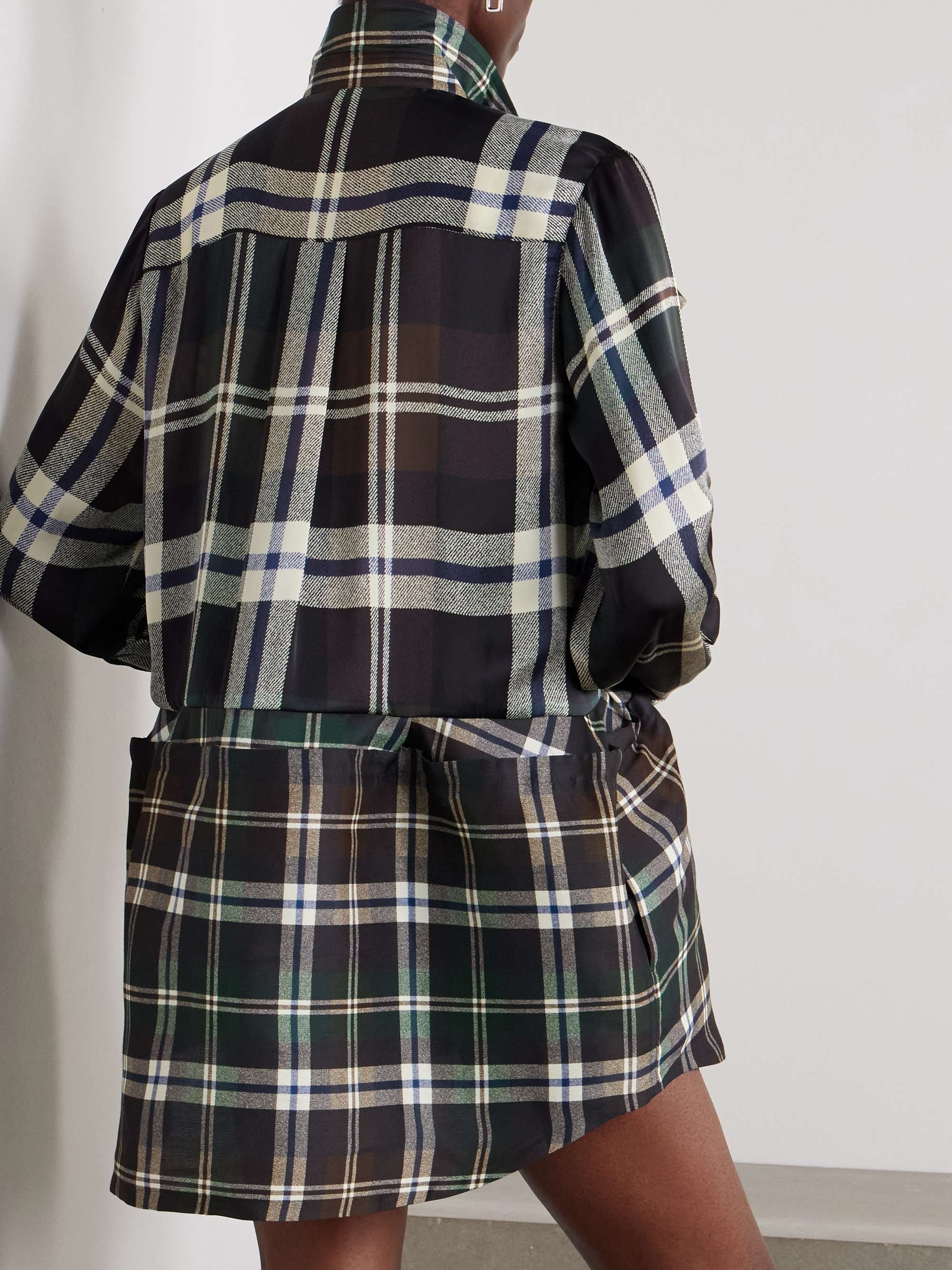 Ruffled checked woven mini shirt dress view