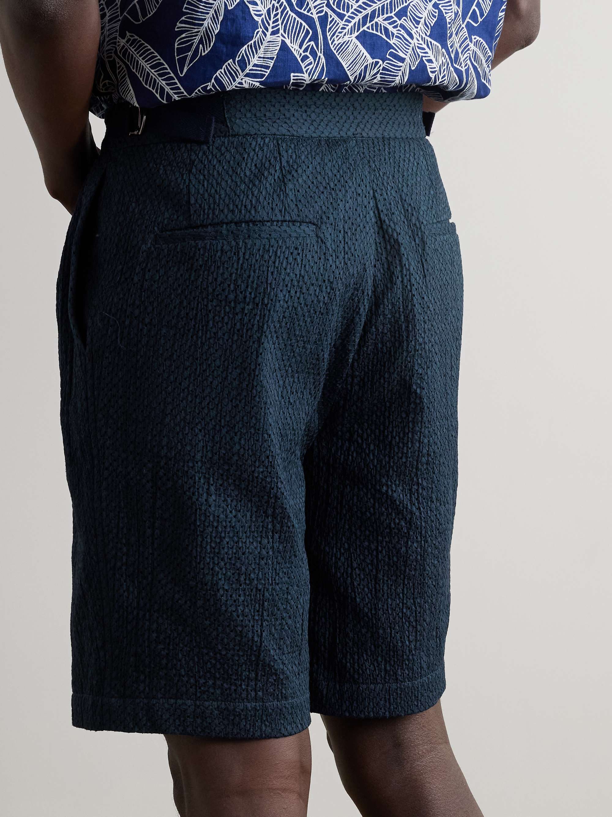 Gurkha Straight-Leg Belted Pleated Lace-Trimmed Cotton Shorts view