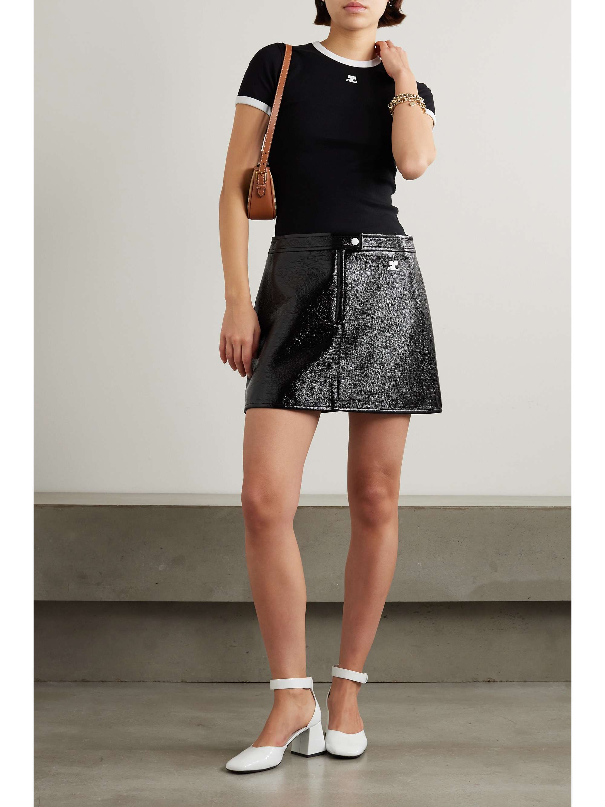 Reedition appliquéd coated cotton-blend mini skirt view