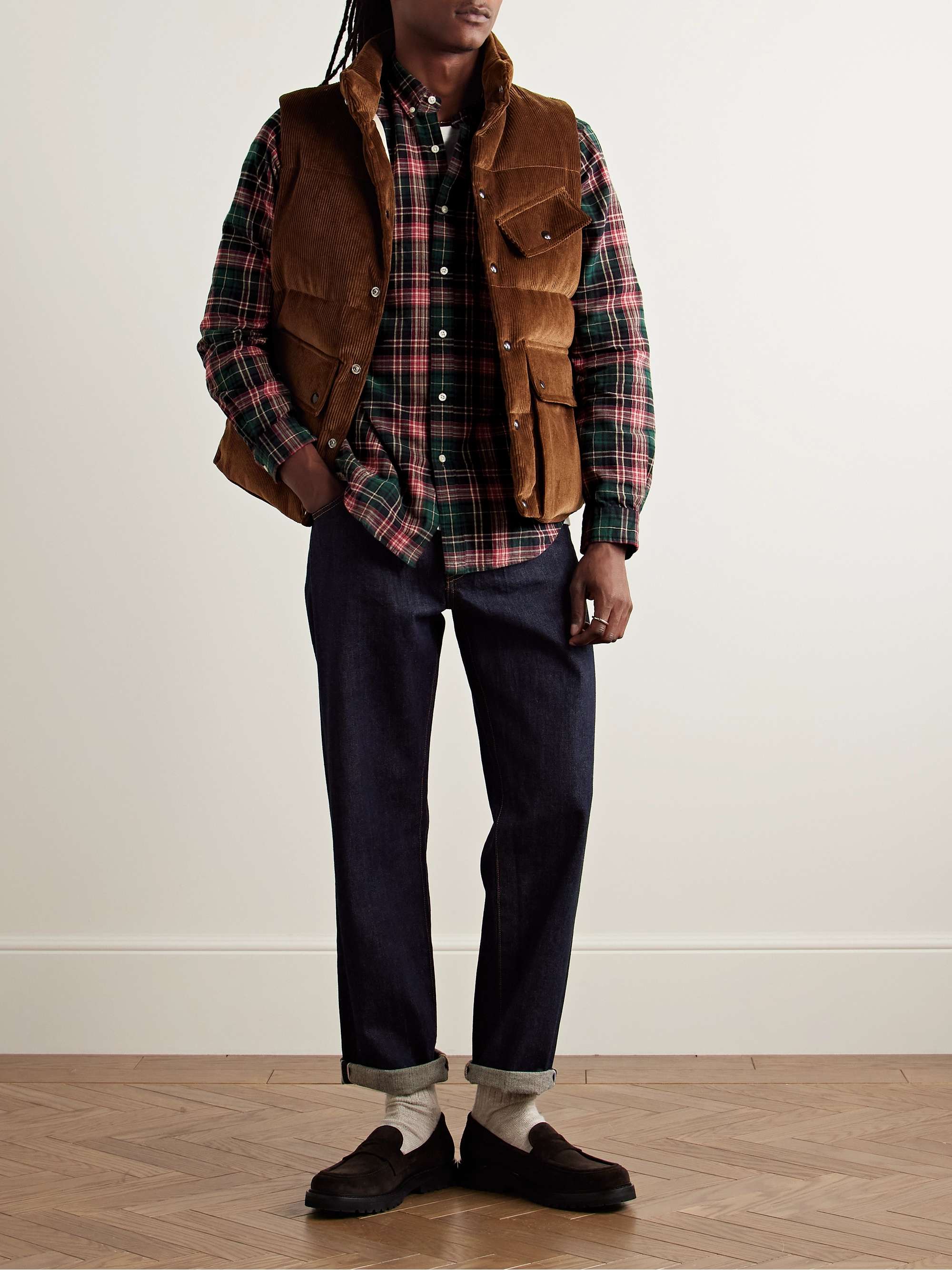 Slim-Fit Button-Down Collar Checked Cotton-Flannel Shirt view