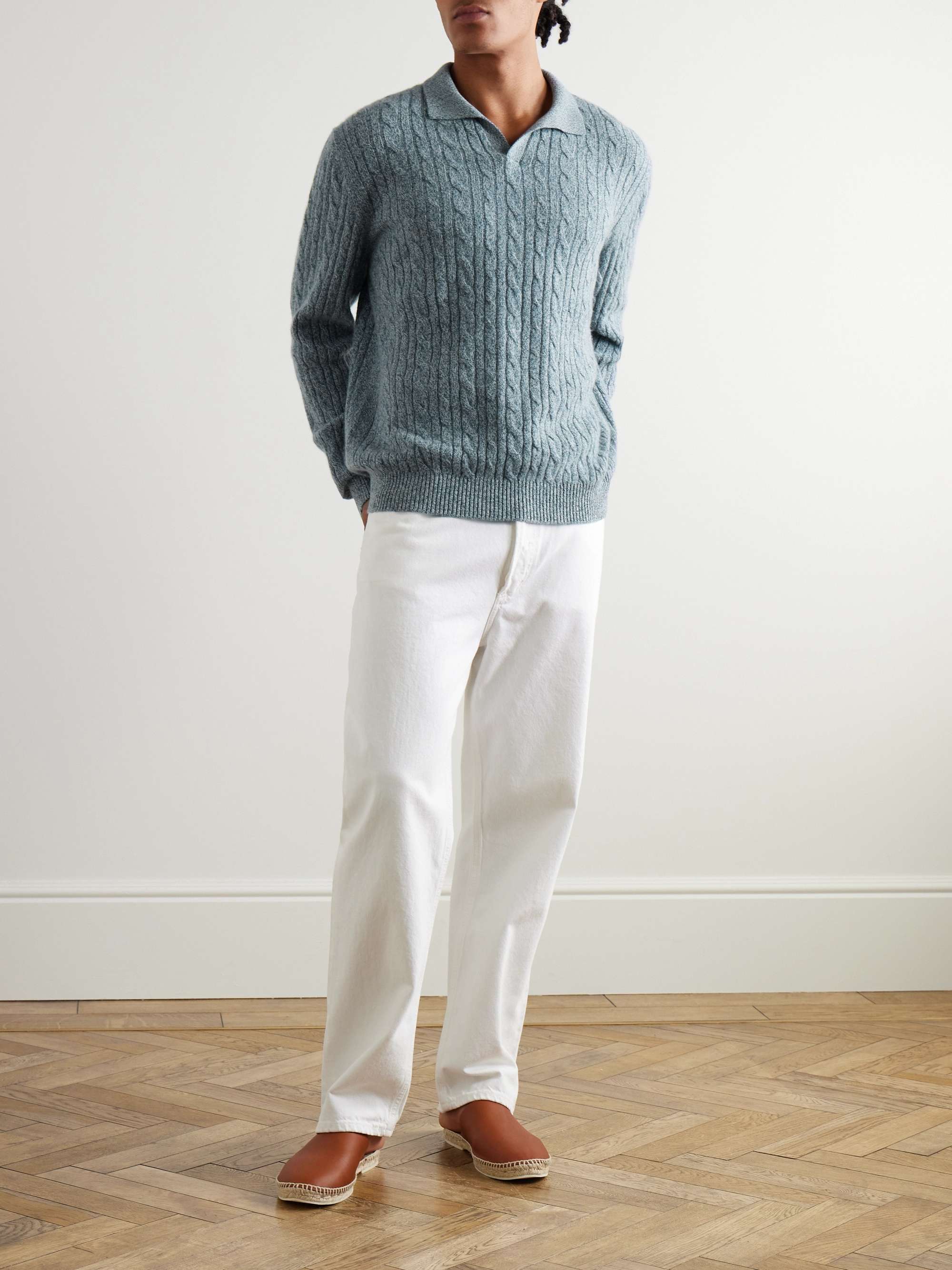 Cable-Knit Cashmere Polo Sweater view