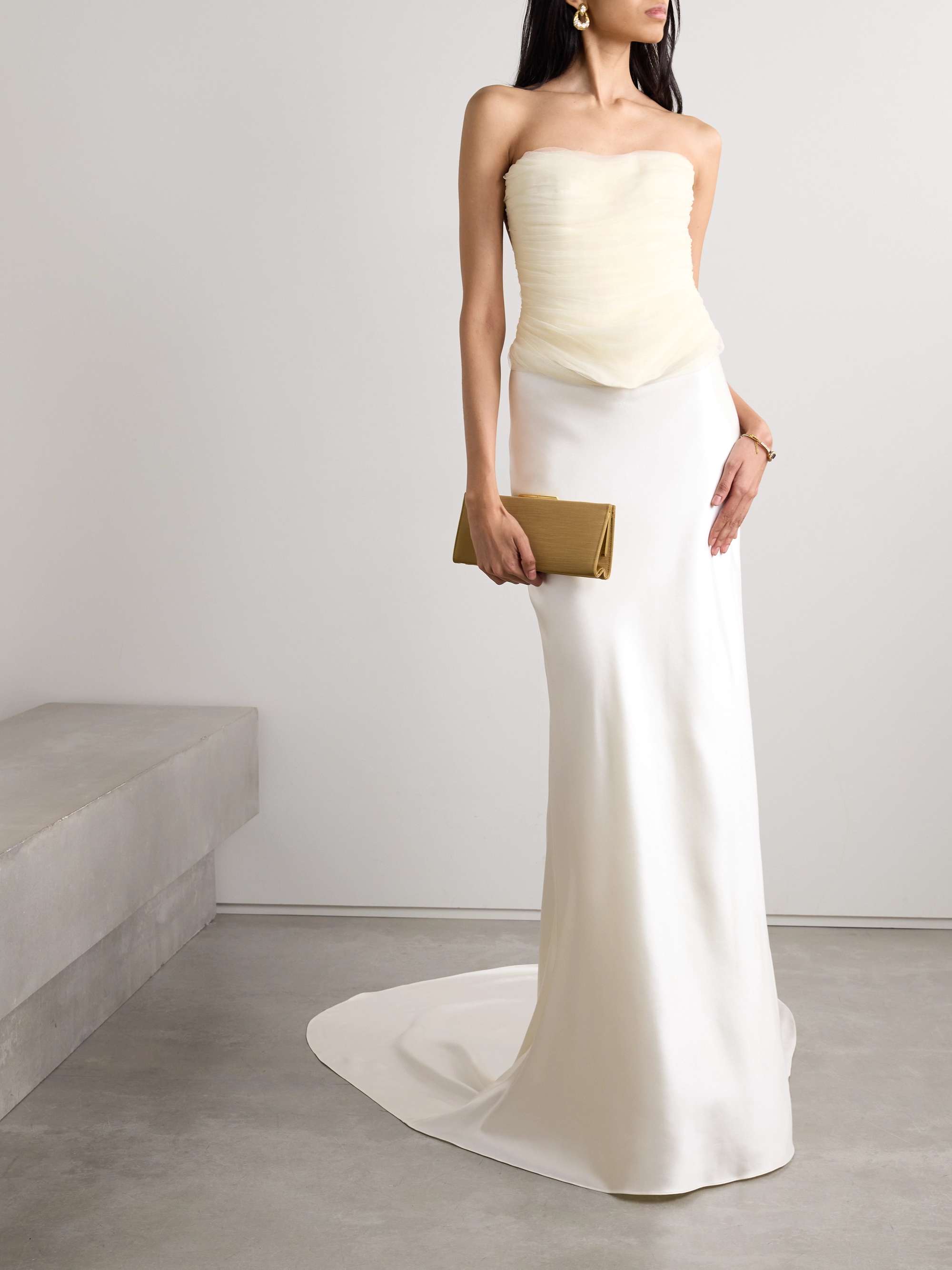 Milo organza and grosgrain-trimmed ruched tulle bustier top view