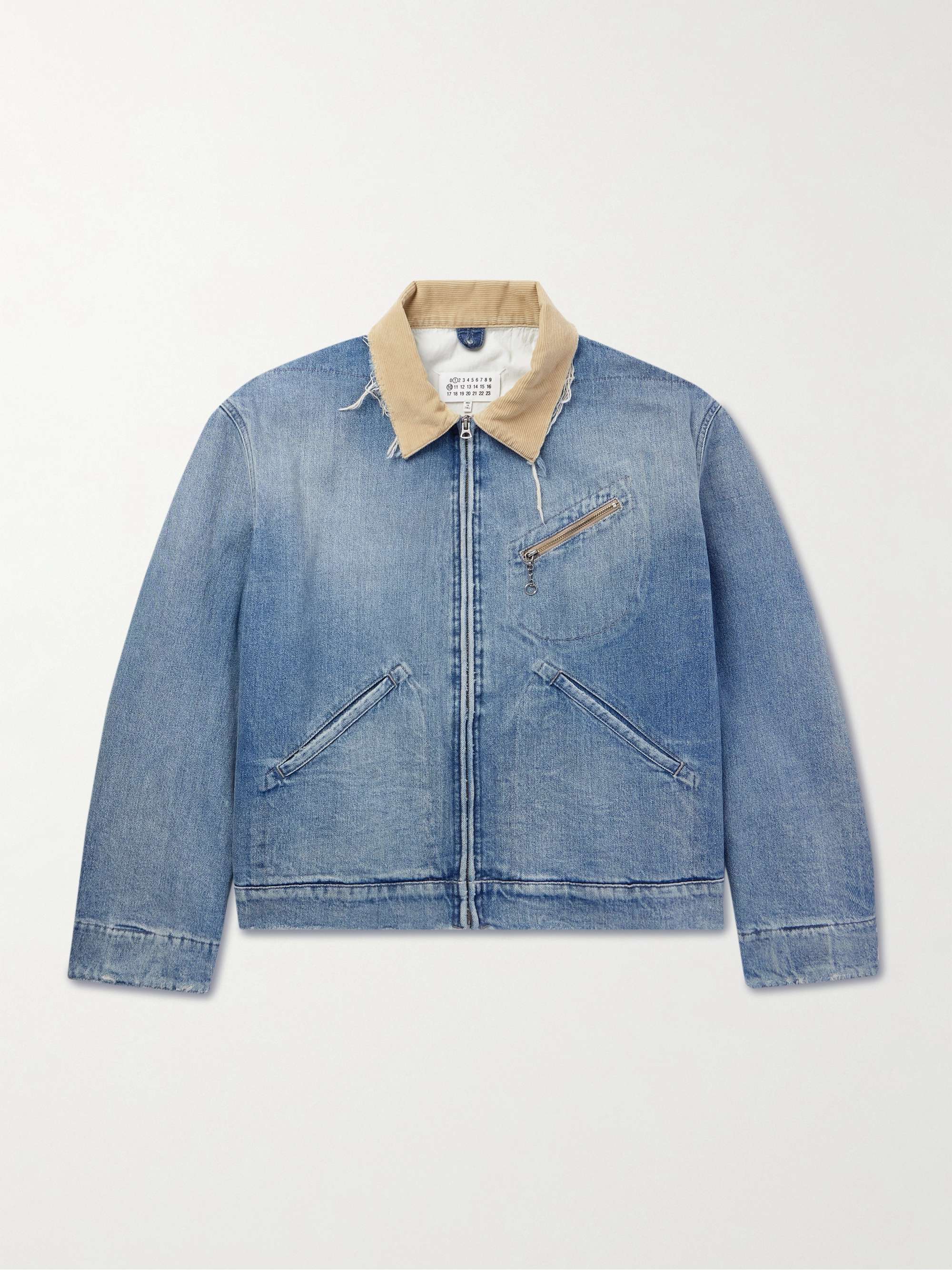 Distressed Corduroy-Trimmed Denim Jacket view