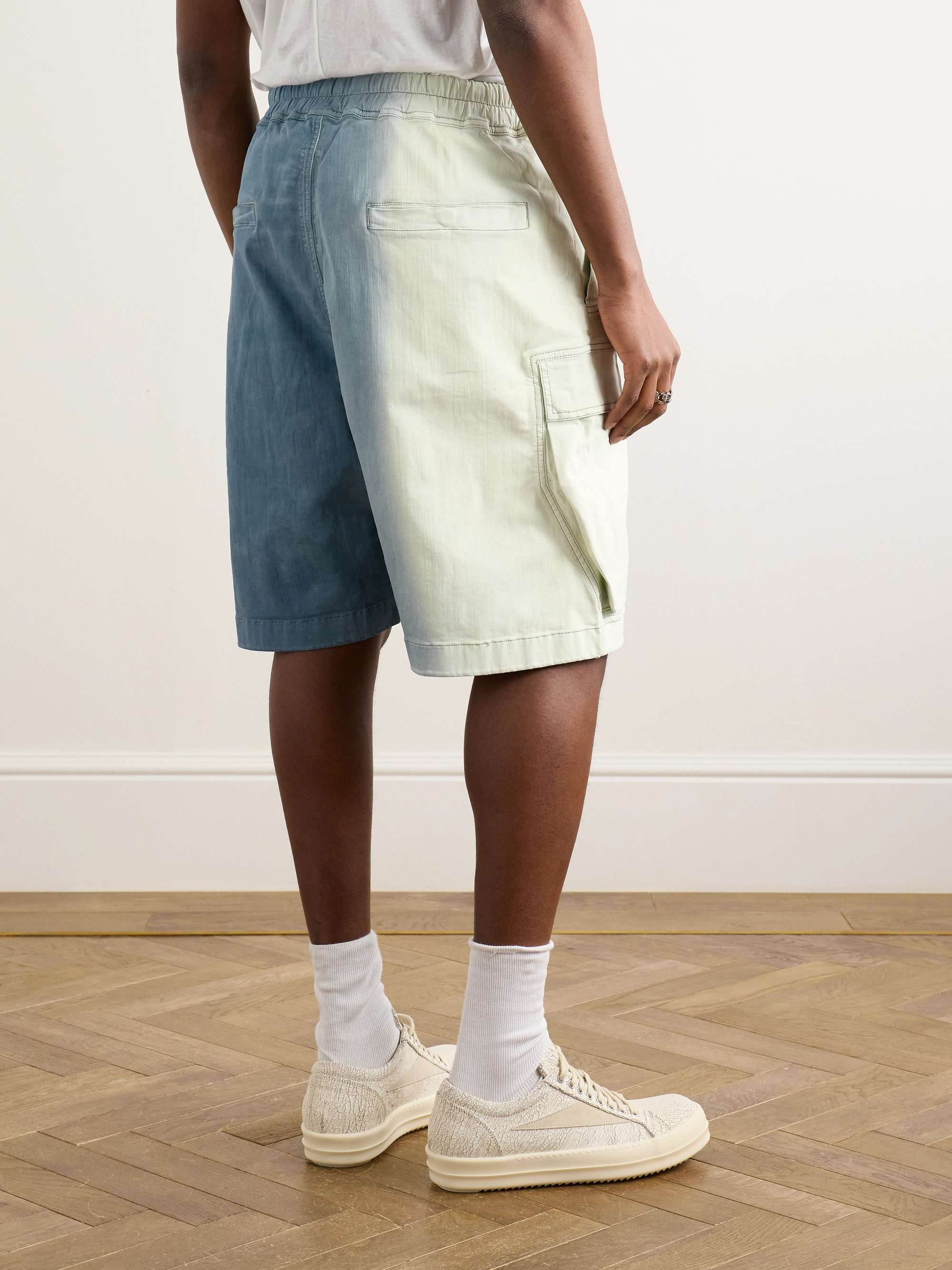 Wide-Leg Dégradé Denim Drawstring Cargo Shorts view