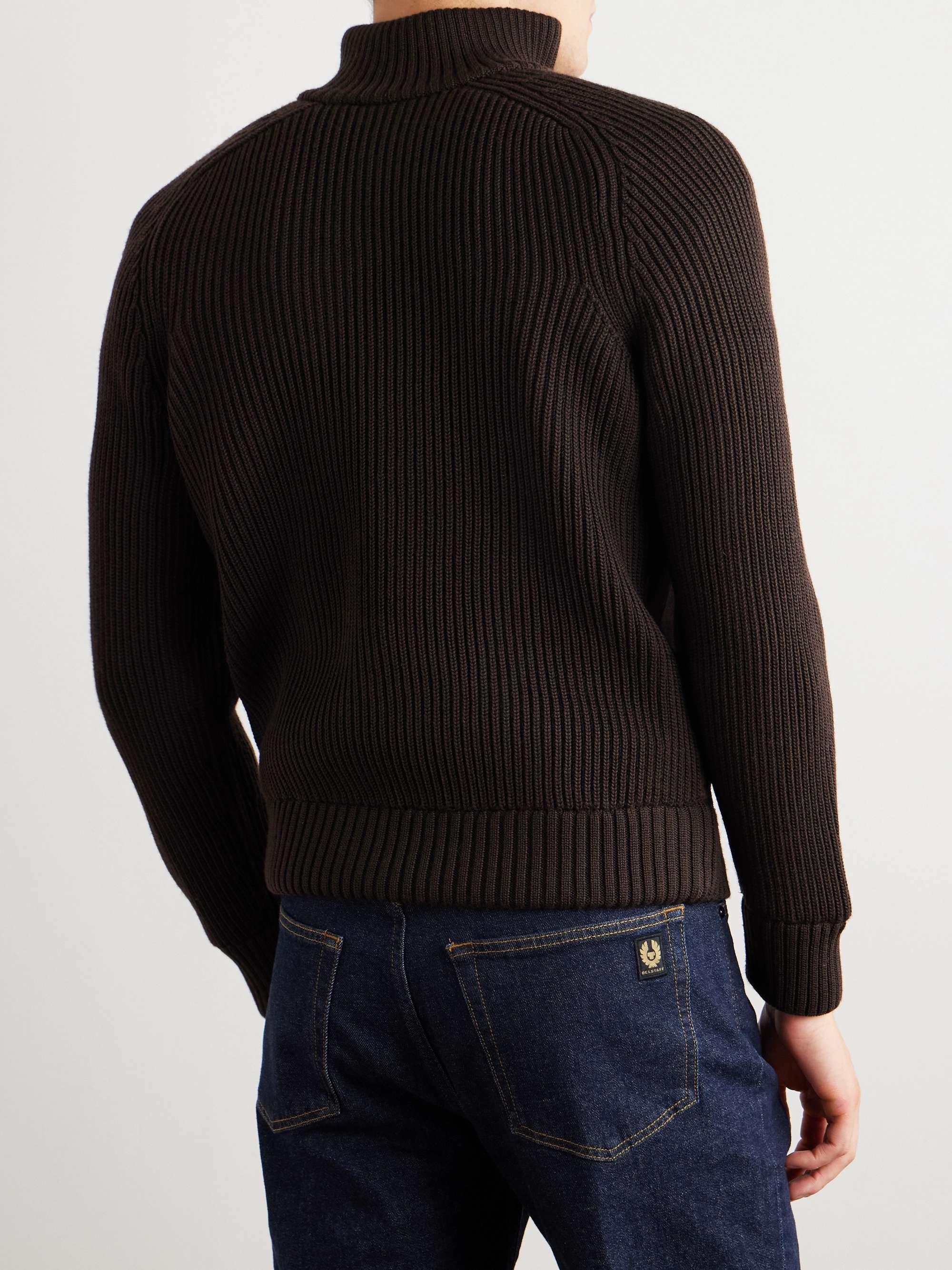 Panelled Ribbed Merino Wool and Suede Cardigan view