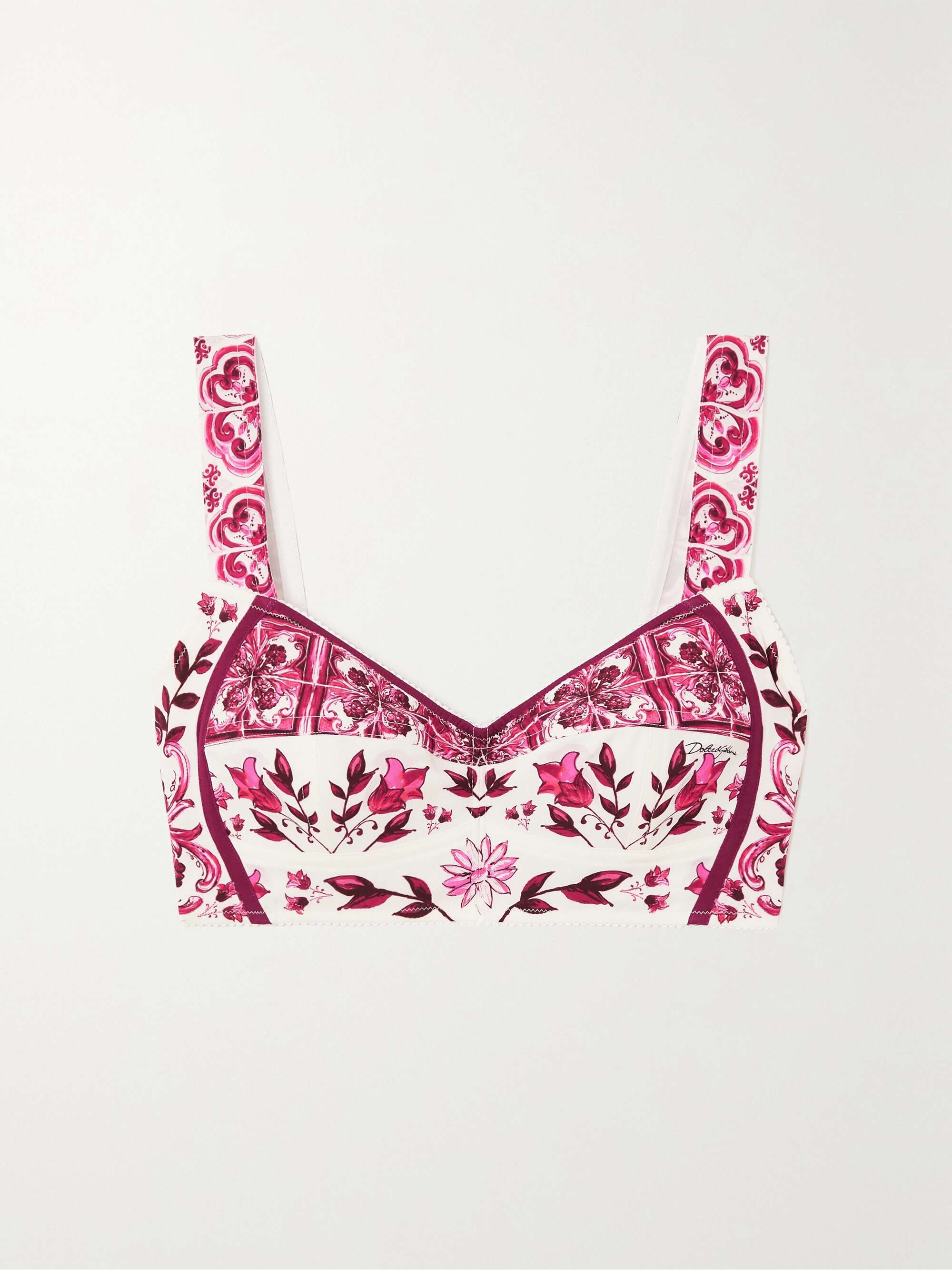 Maiolica cropped printed stretch silk-blend bustier top view