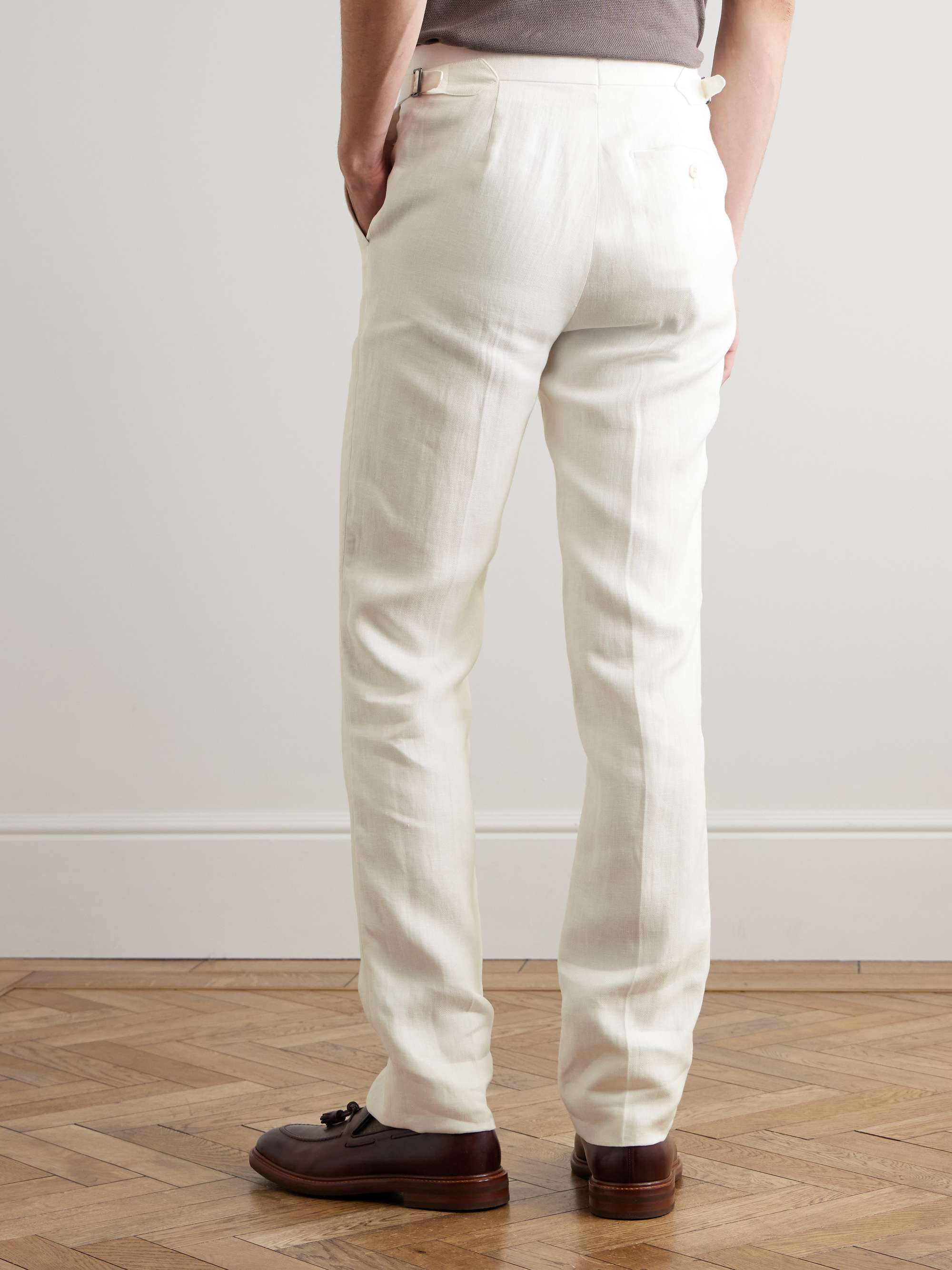 Herringbone Linen-Twill Tuxedo Trousers view