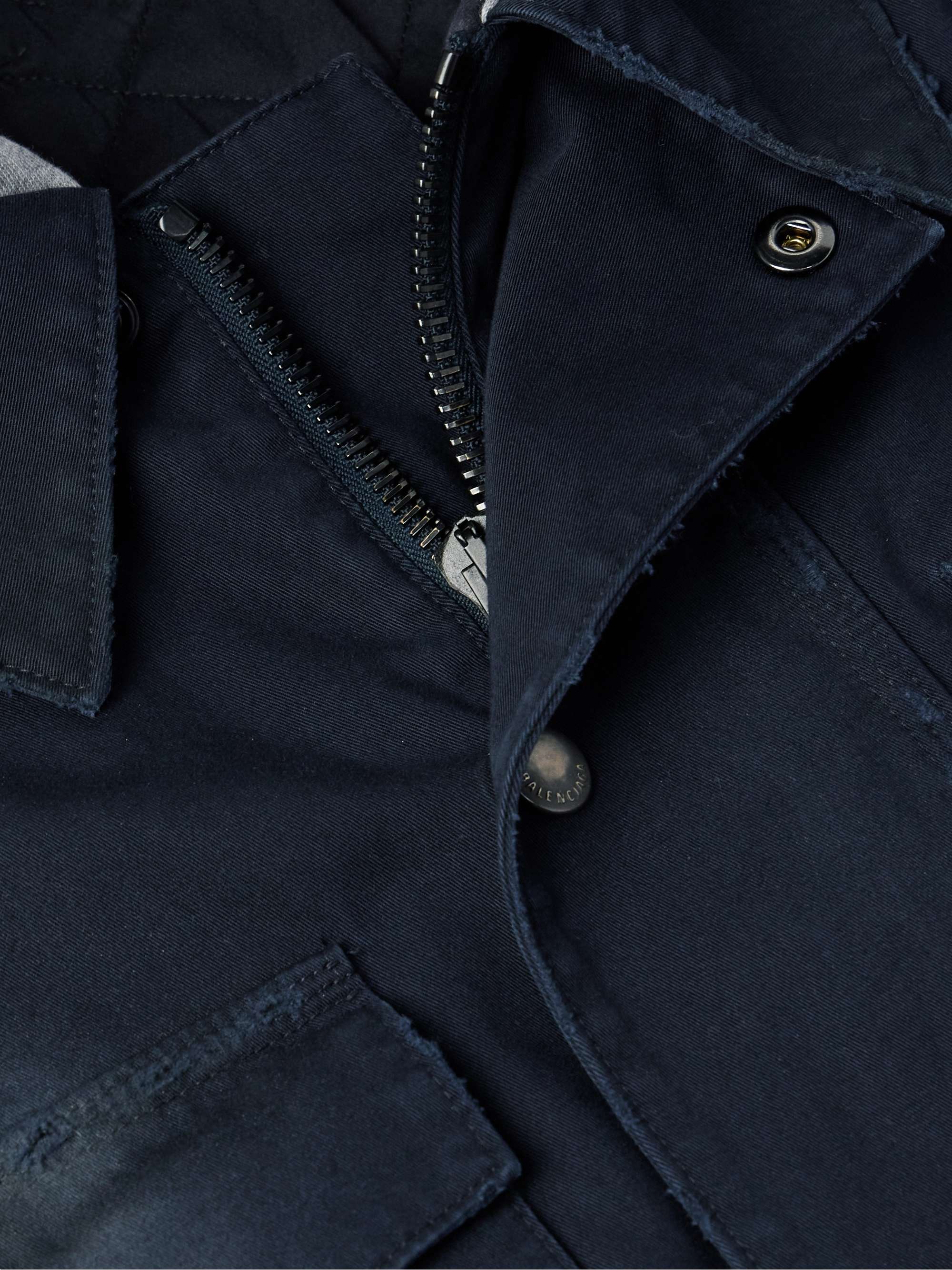 Oversized Jersey-Trimmed Distressed Organic Cotton-Blend Gabardine Parka view