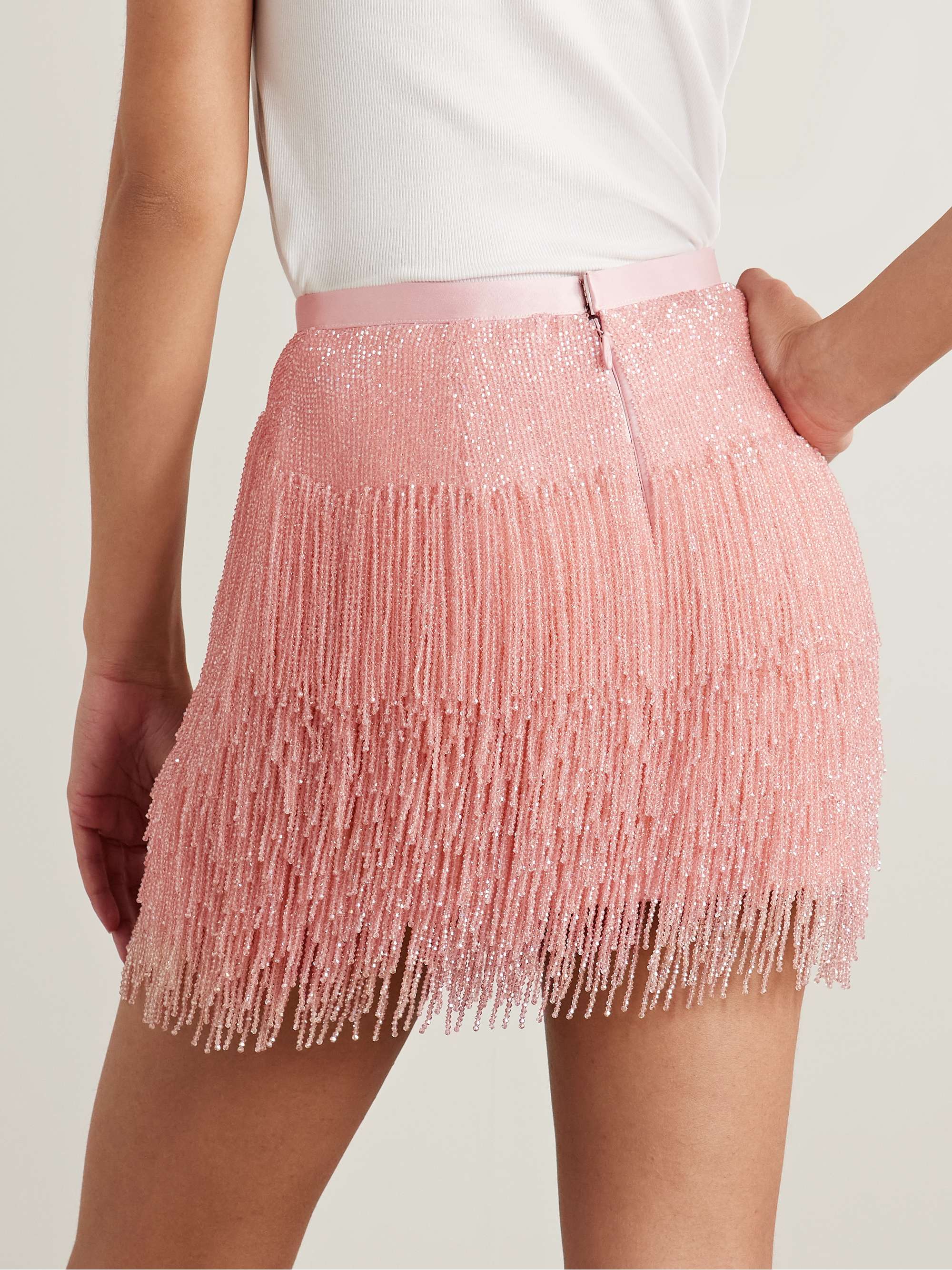 Fringed beaded silk-satin mini skirt view