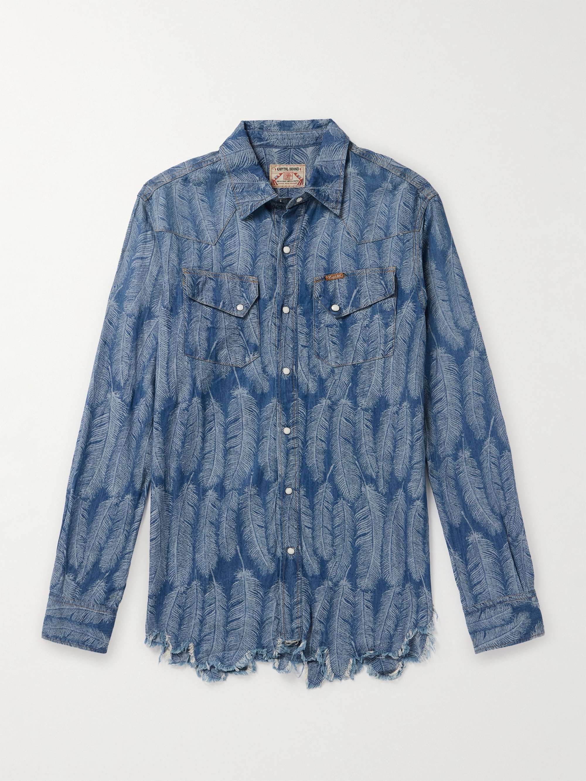 Magpie Distressed Denim-Jacquard Western Shirt view