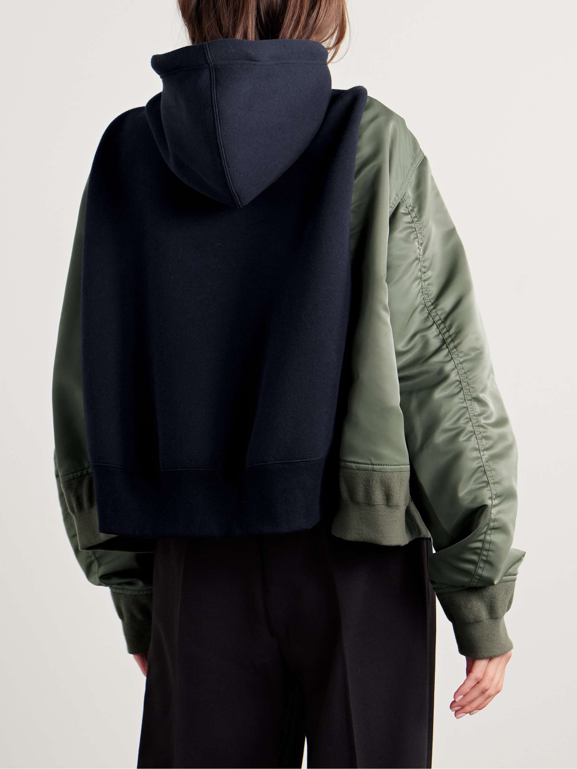 Hooded paneled shell and cotton-blend jersey jacket view