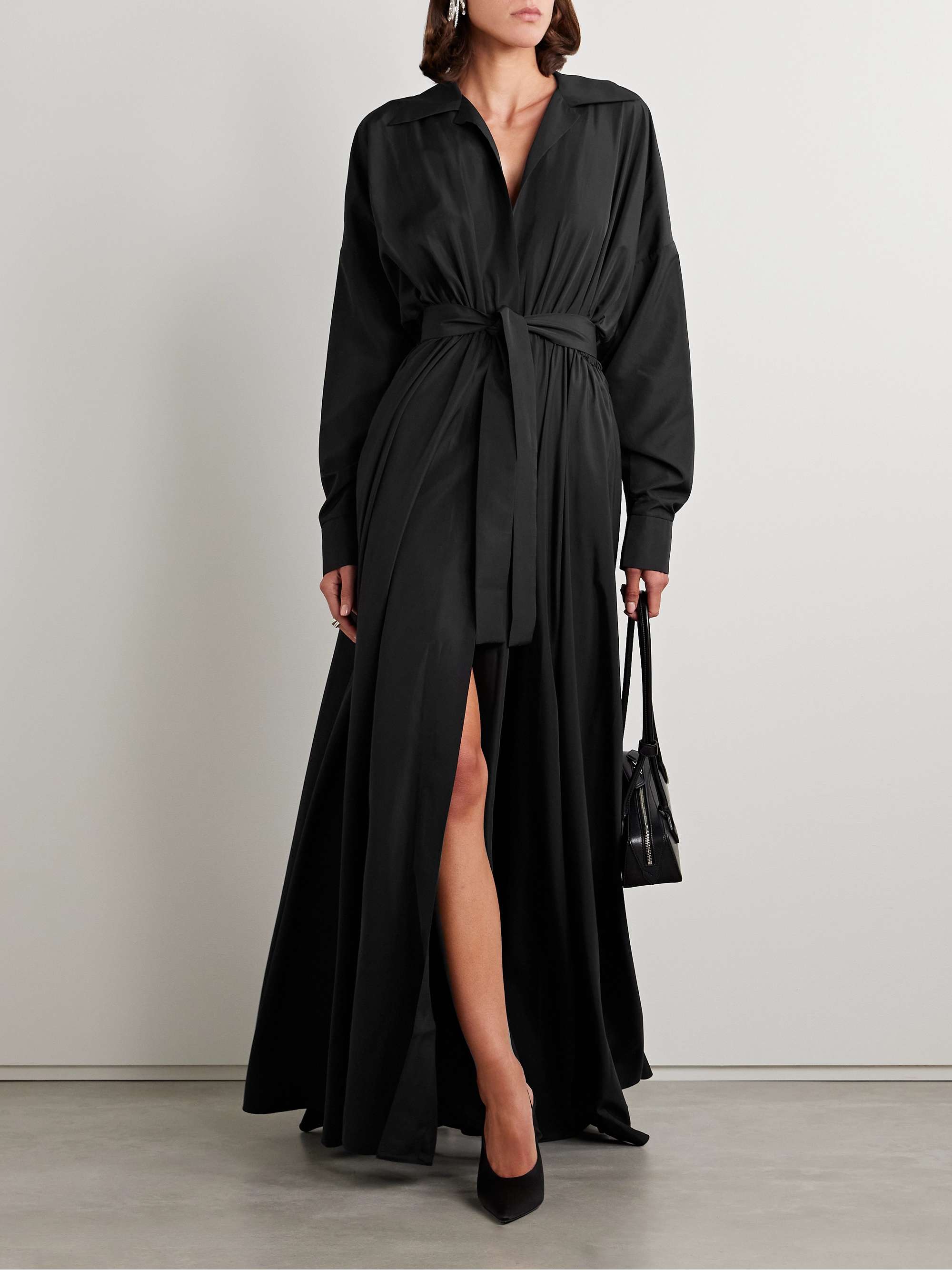 Oversized belted poplin gown view