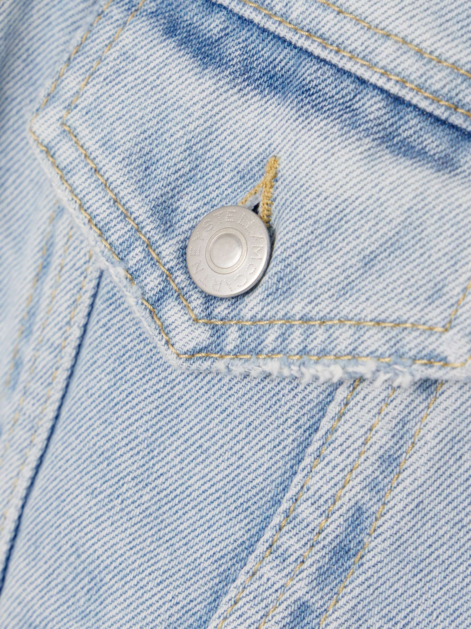Two-tone paneled organic denim jacket view