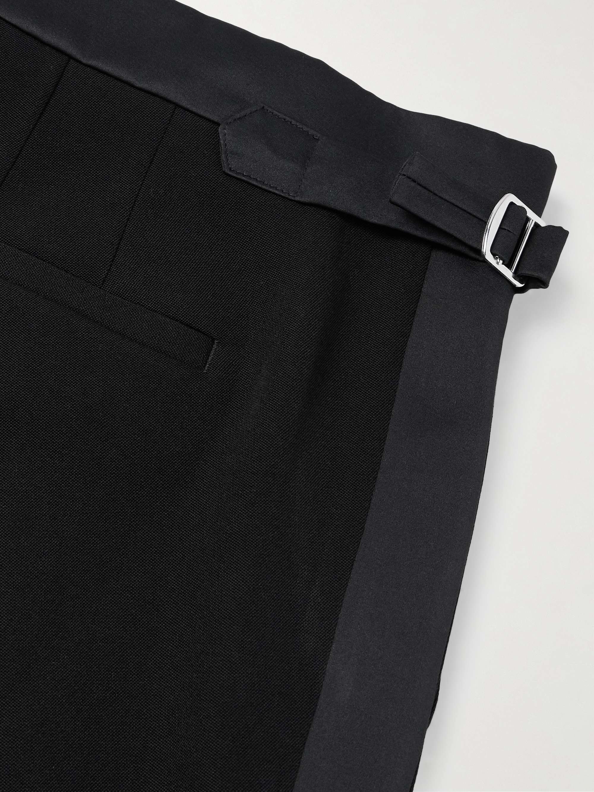 Straight-Leg Satin-Trimmed Grain De Poudre Wool Trousers view