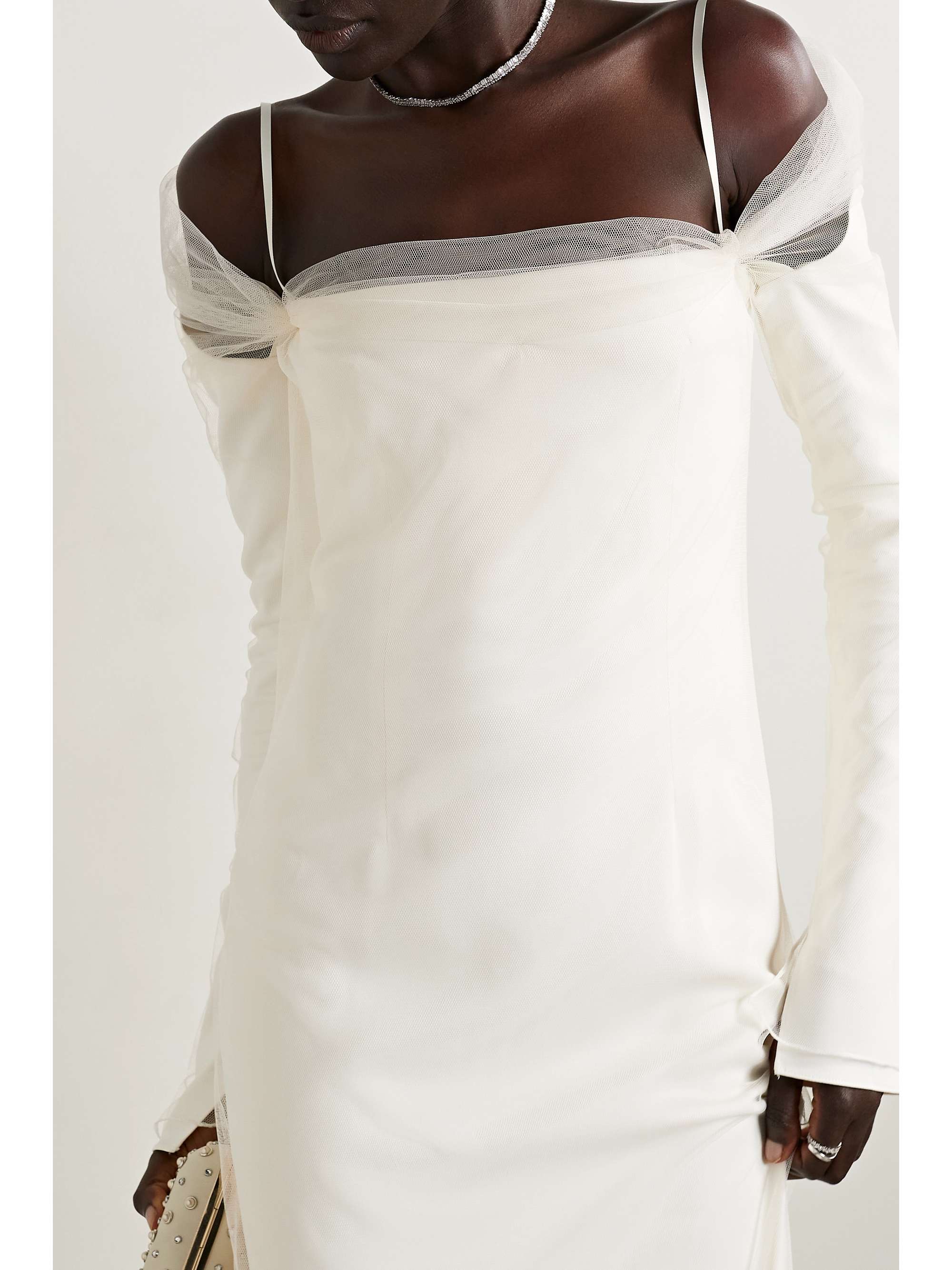 Leona cold-shoulder cady and tulle gown view
