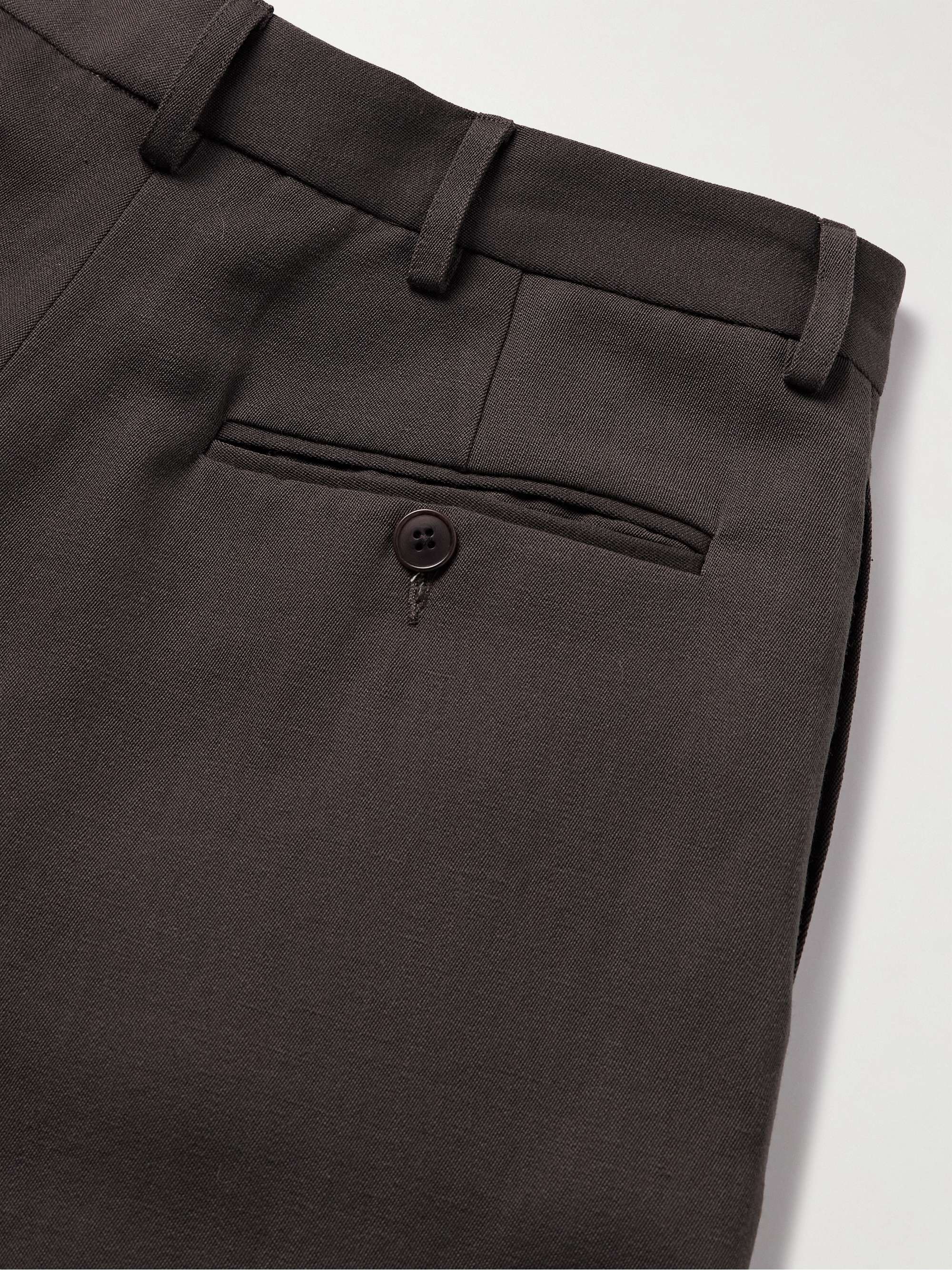 Wide-Leg Pleated Slub Linen and Wool-Blend Trousers view
