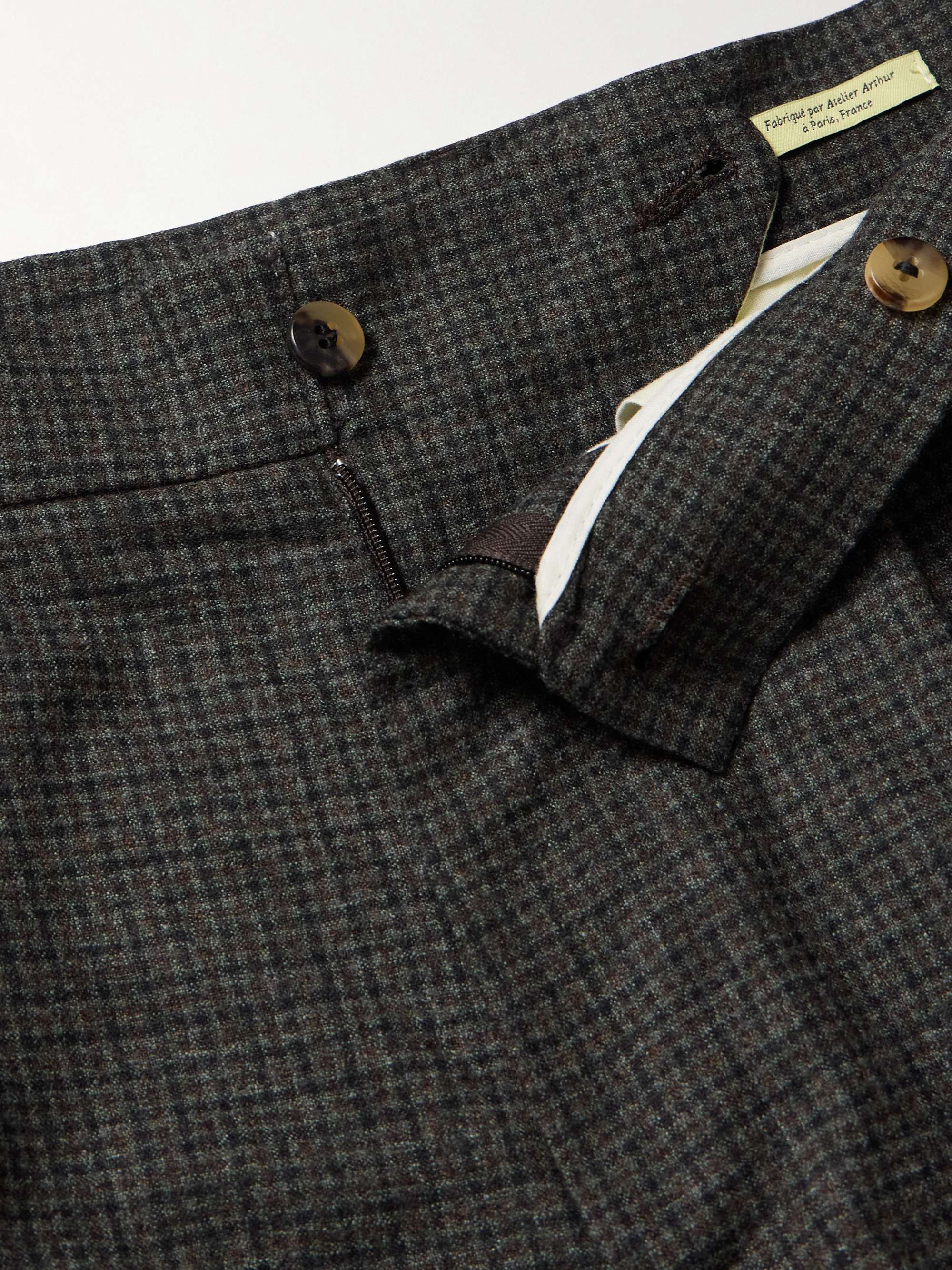 Tapered Pleated Checked Wool Trousers view