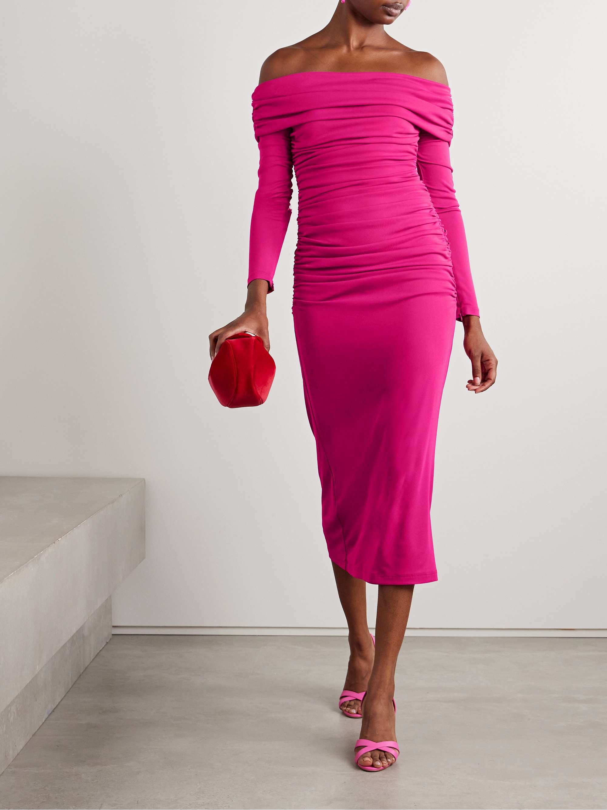 Off-the-shoulder ruched stretch-jersey midi dress view