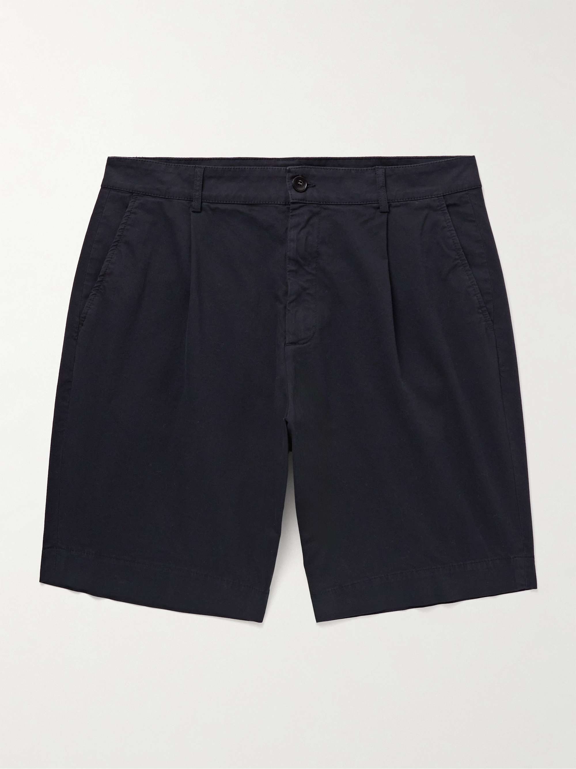 Straight-Leg Pleated Cotton-Blend Twill Bermuda Shorts view