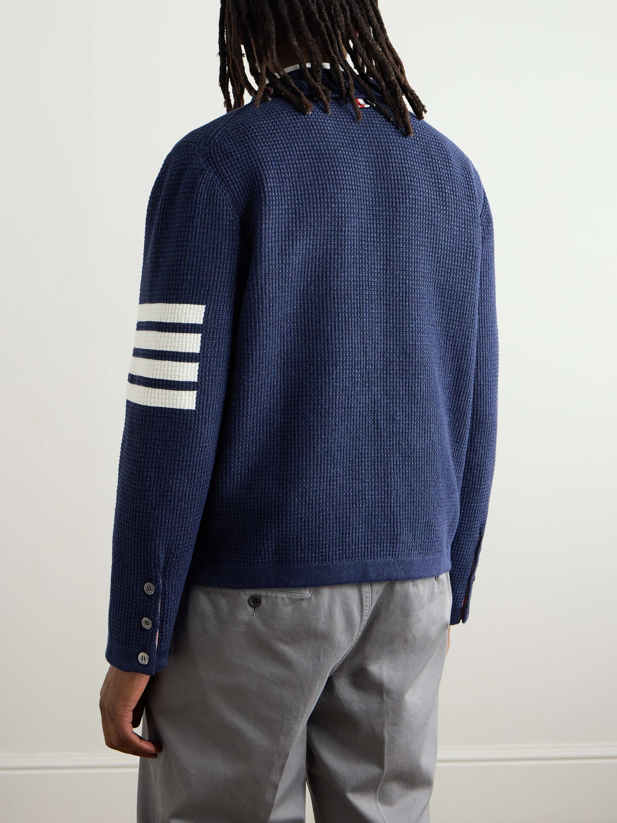 Slim-Fit Striped Linen-Blend Cardigan view