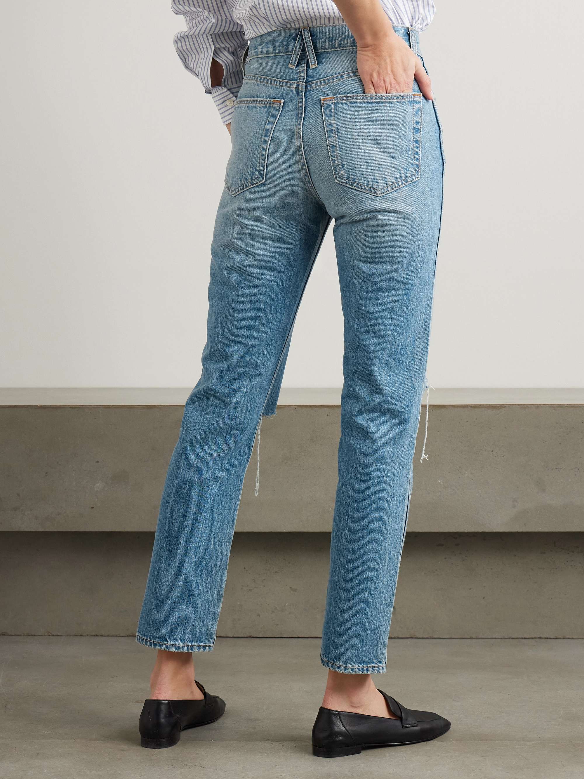 Virginia distressed high-rise slim-leg jeans view