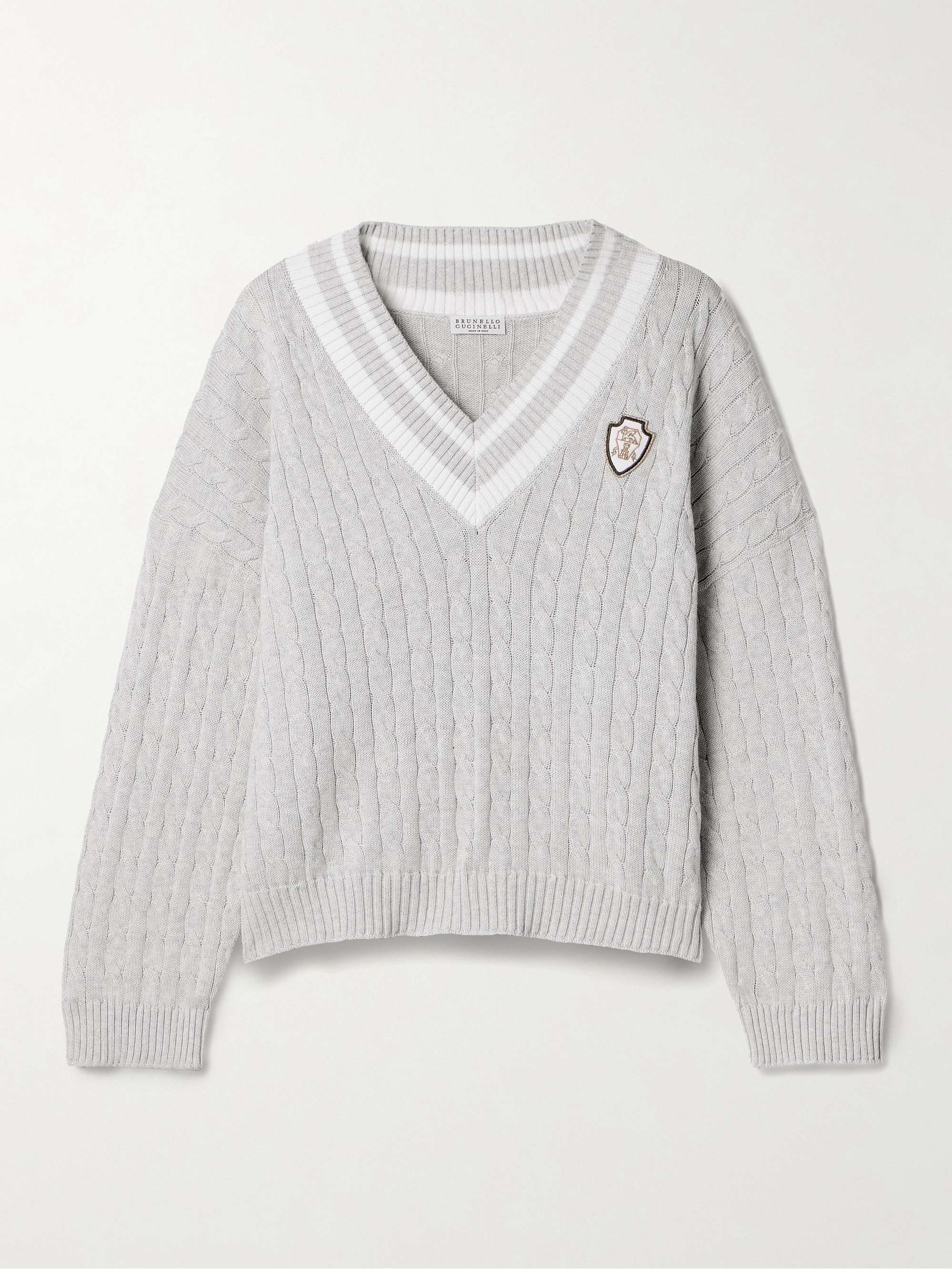 Oversized appliquéd cable-knit cotton sweater view