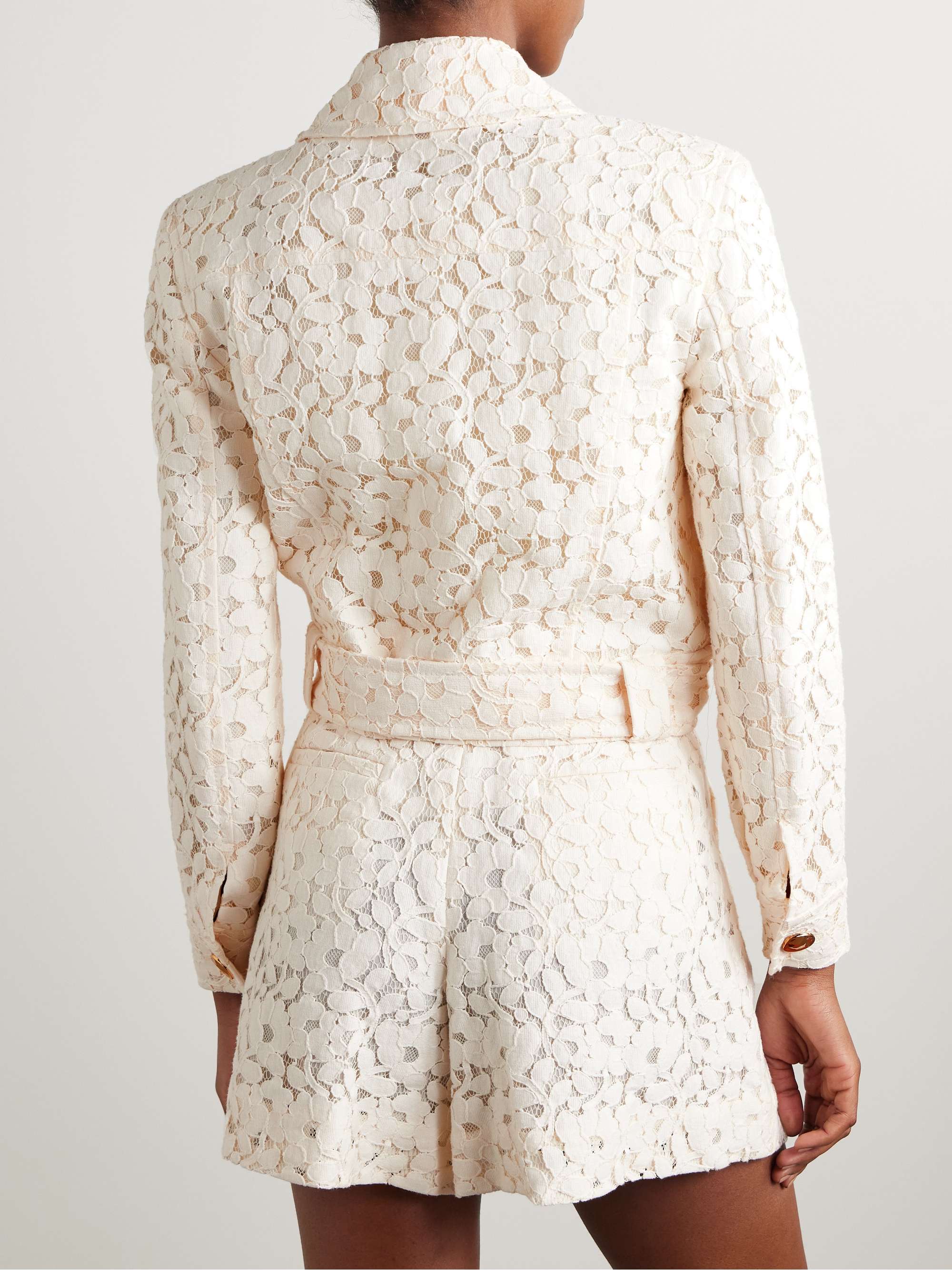 Illuminate belted cropped cotton-blend corded lace jacket view