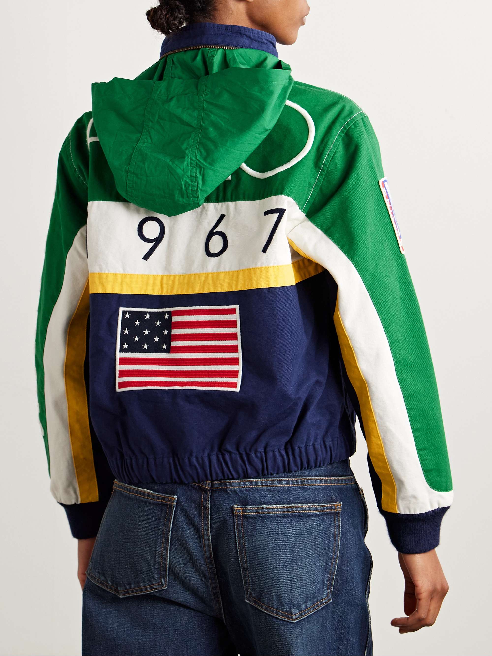 Appliquéd embroidered paneled cotton-canvas jacket view