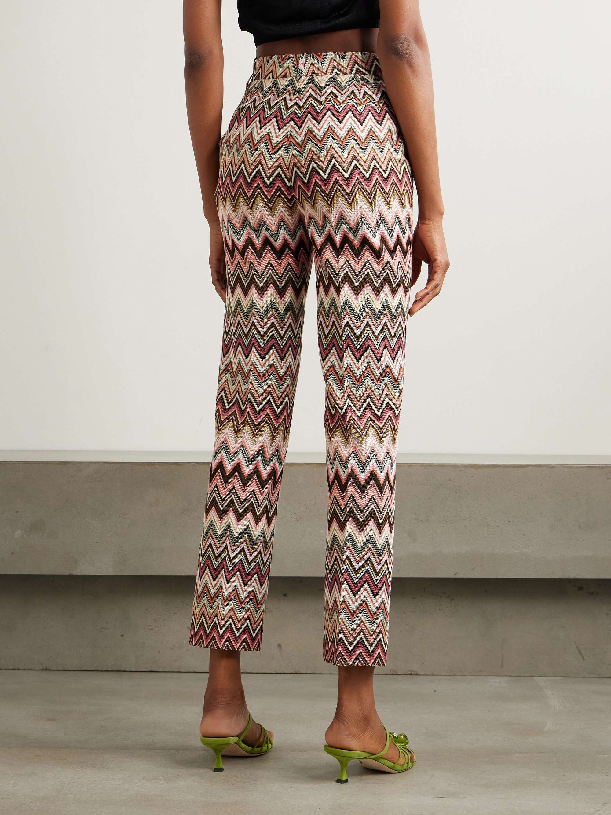 Metallic cotton-blend crochet-knit flared pants view