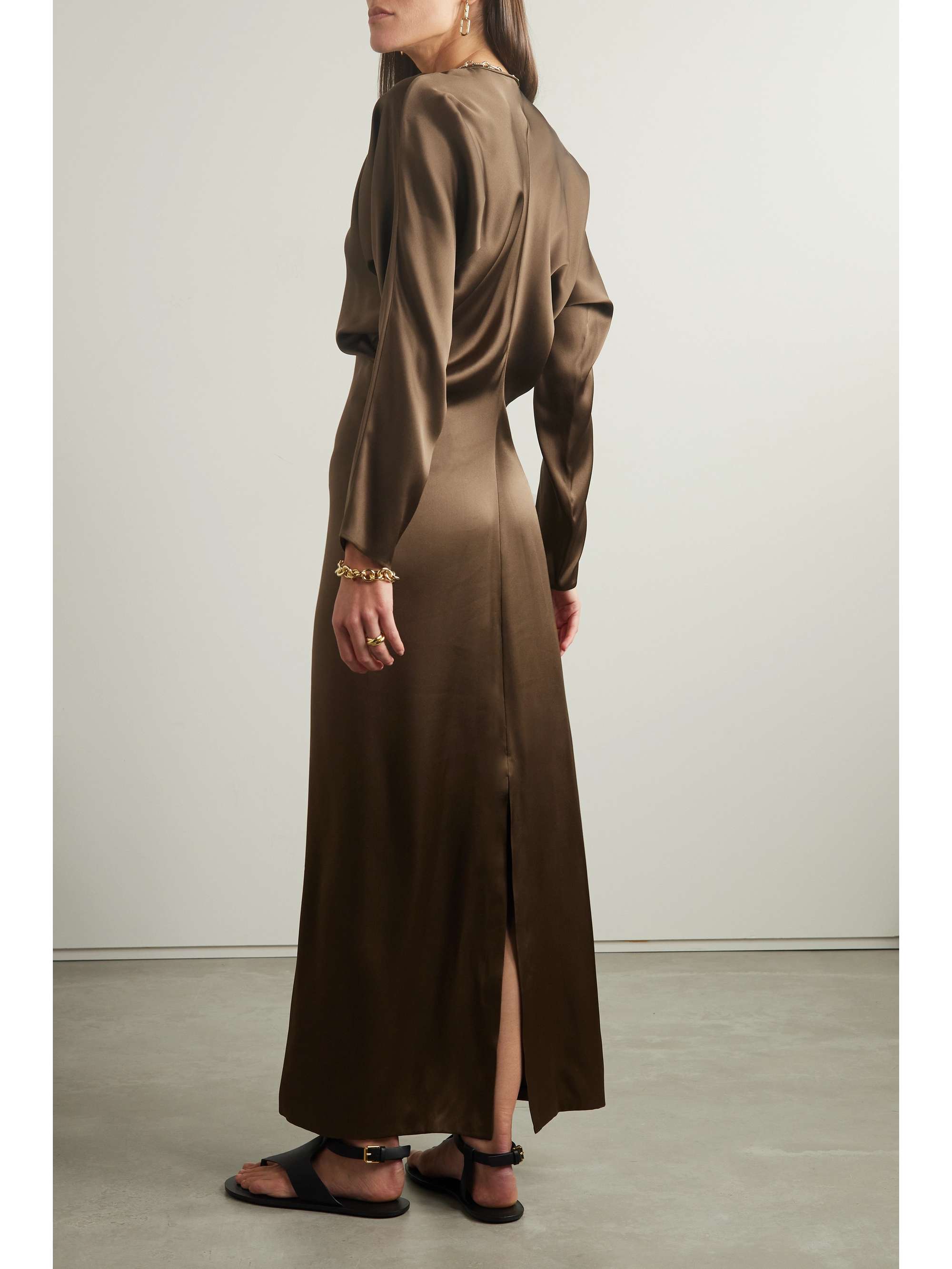 Draped silk-satin maxi dress view