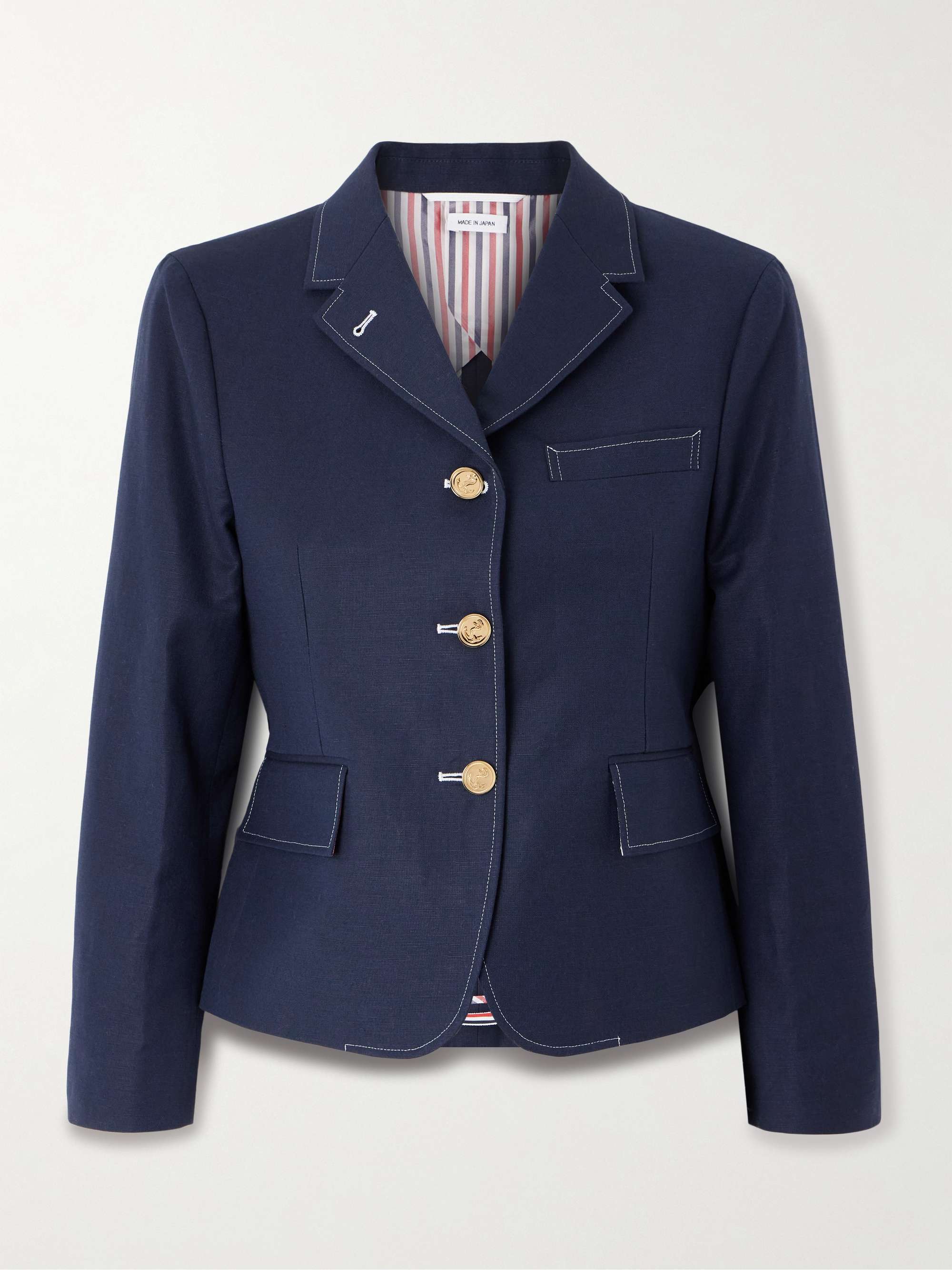 Cropped cotton and linen-blend blazer view