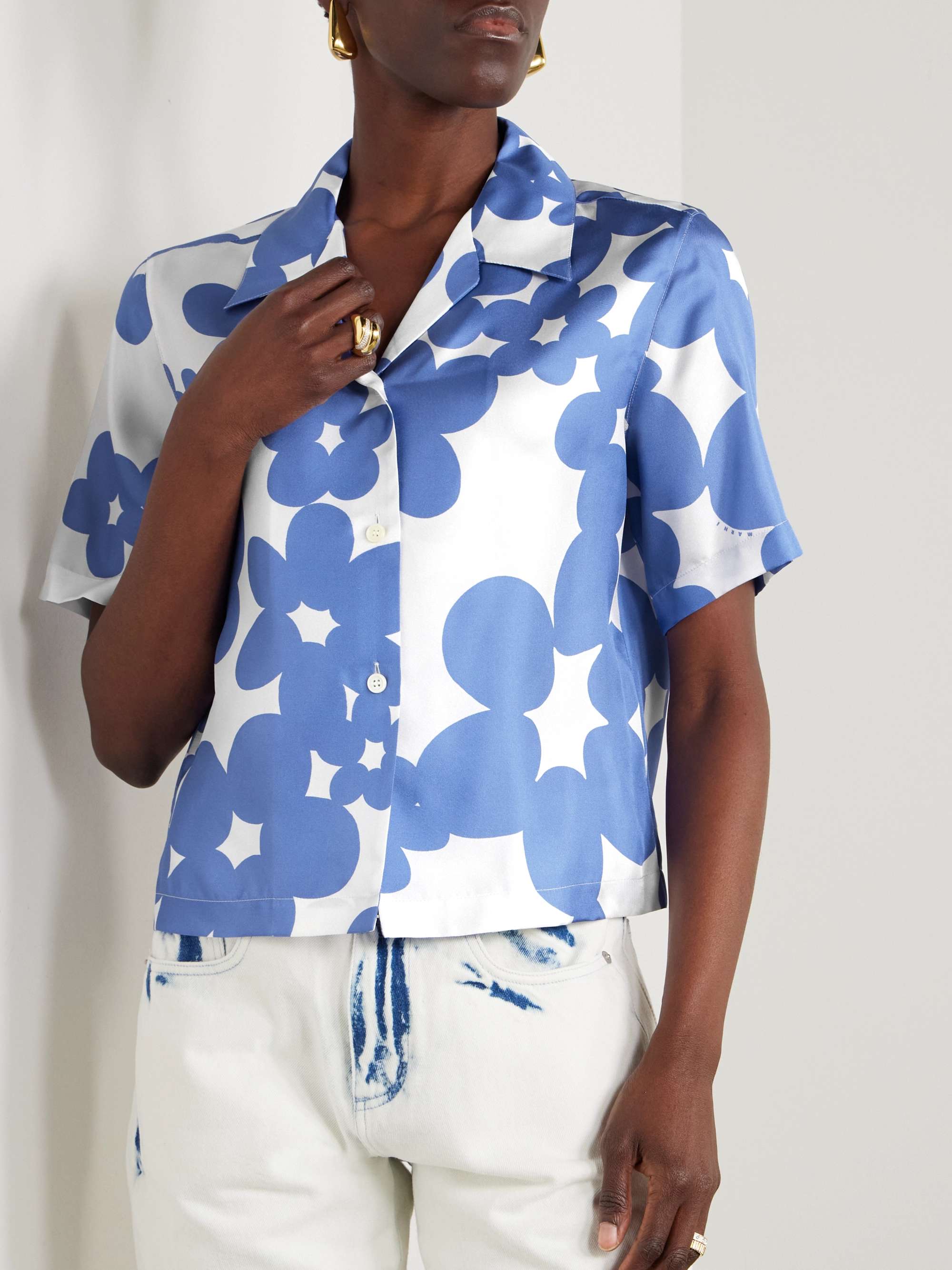 Floral-print silk-twill shirt view
