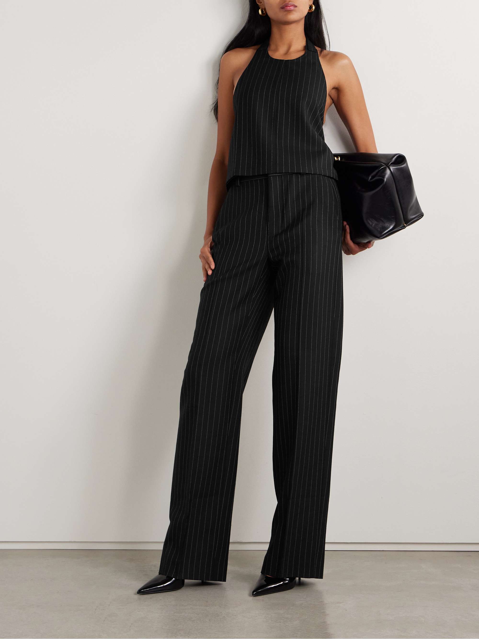 Pinstriped wool-twill straight-leg pants view