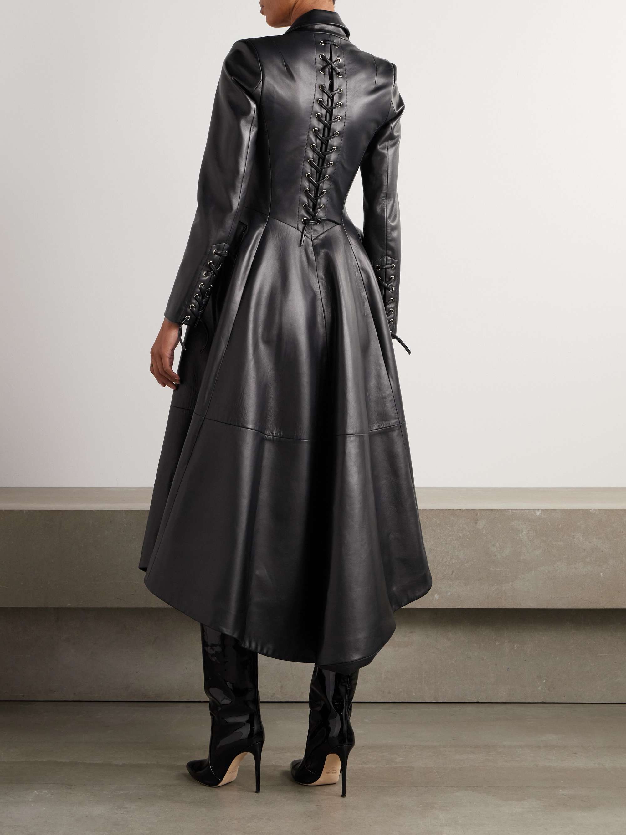 Rossetto asymmetric lace-up leather coat view