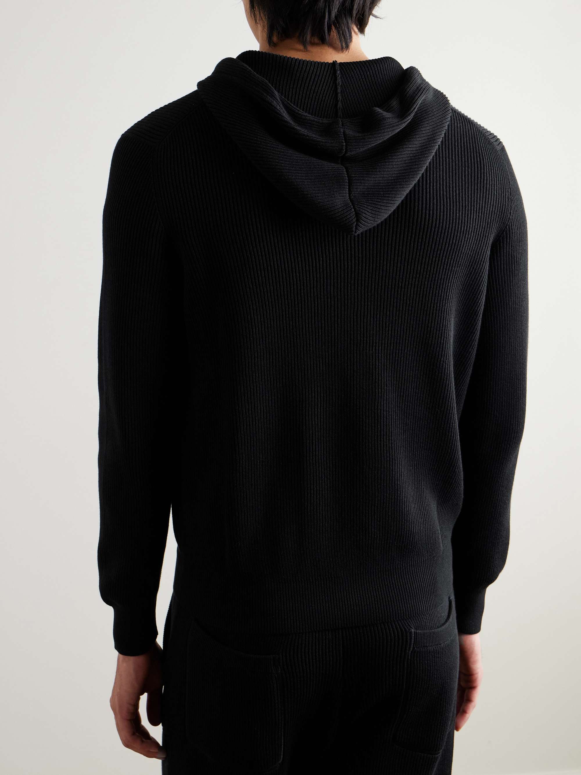 Logo-Embroidered Ribbed Cotton Zip-Up Hoodie view