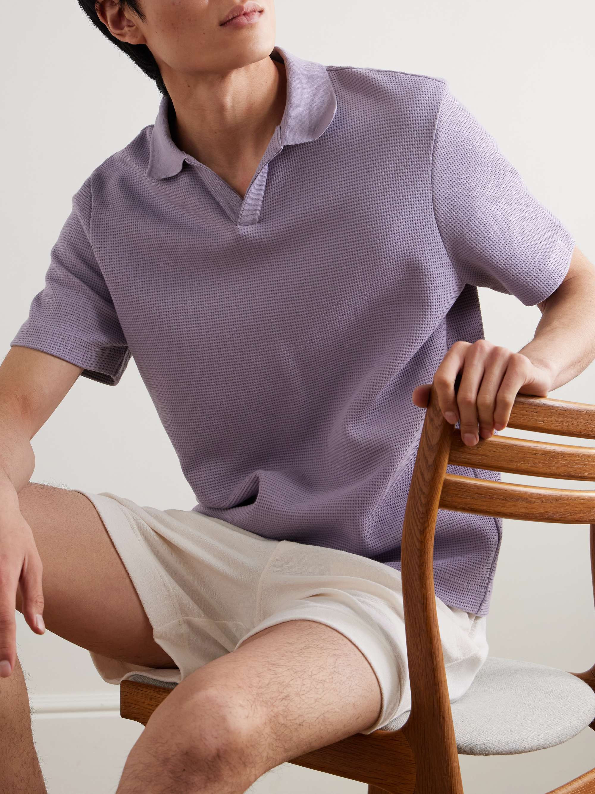 Jonny Waffle-Knit Organic Cotton Polo Shirt view