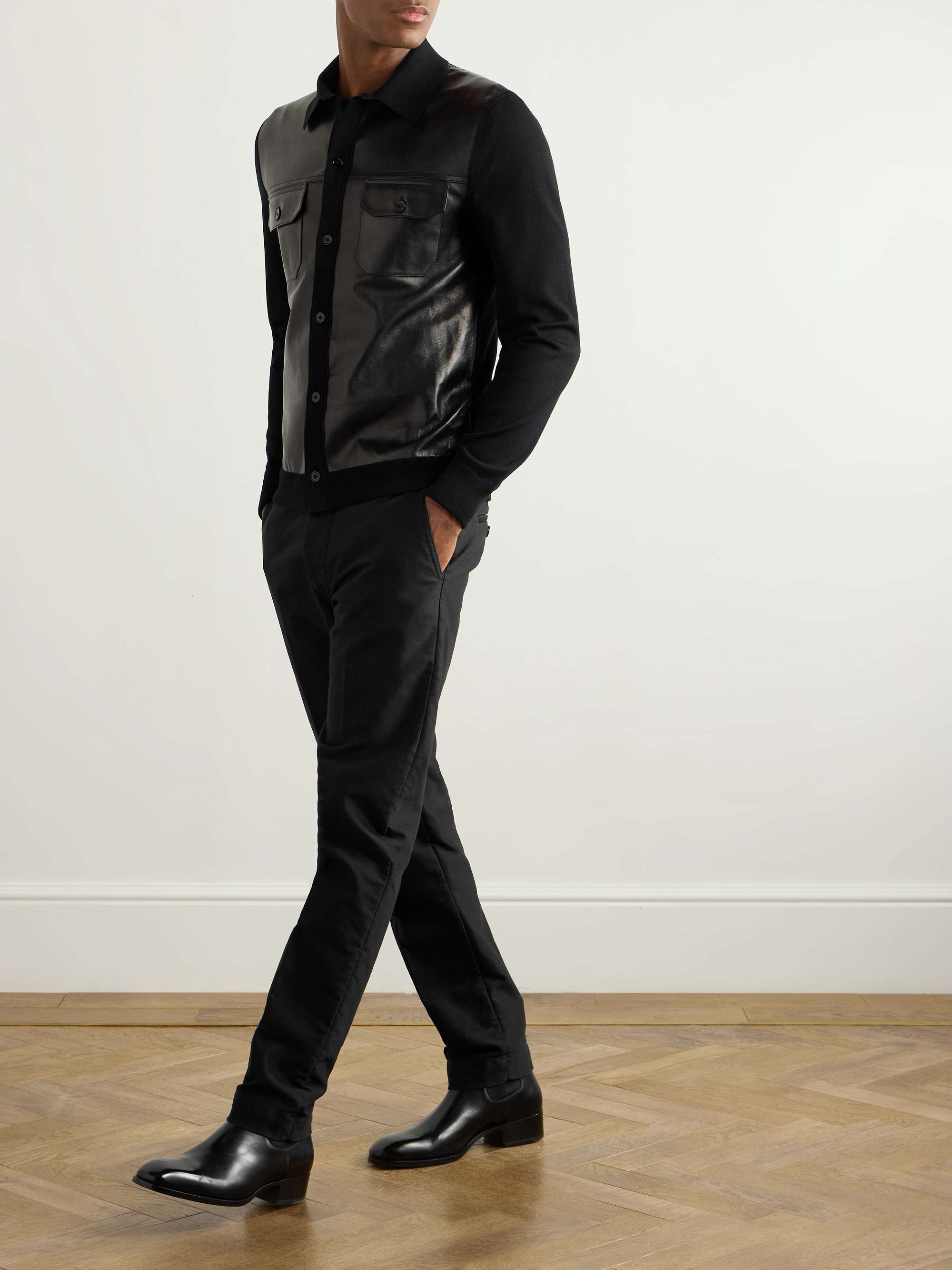 Slim-Fit Leather-Panelled Wool Jacket view