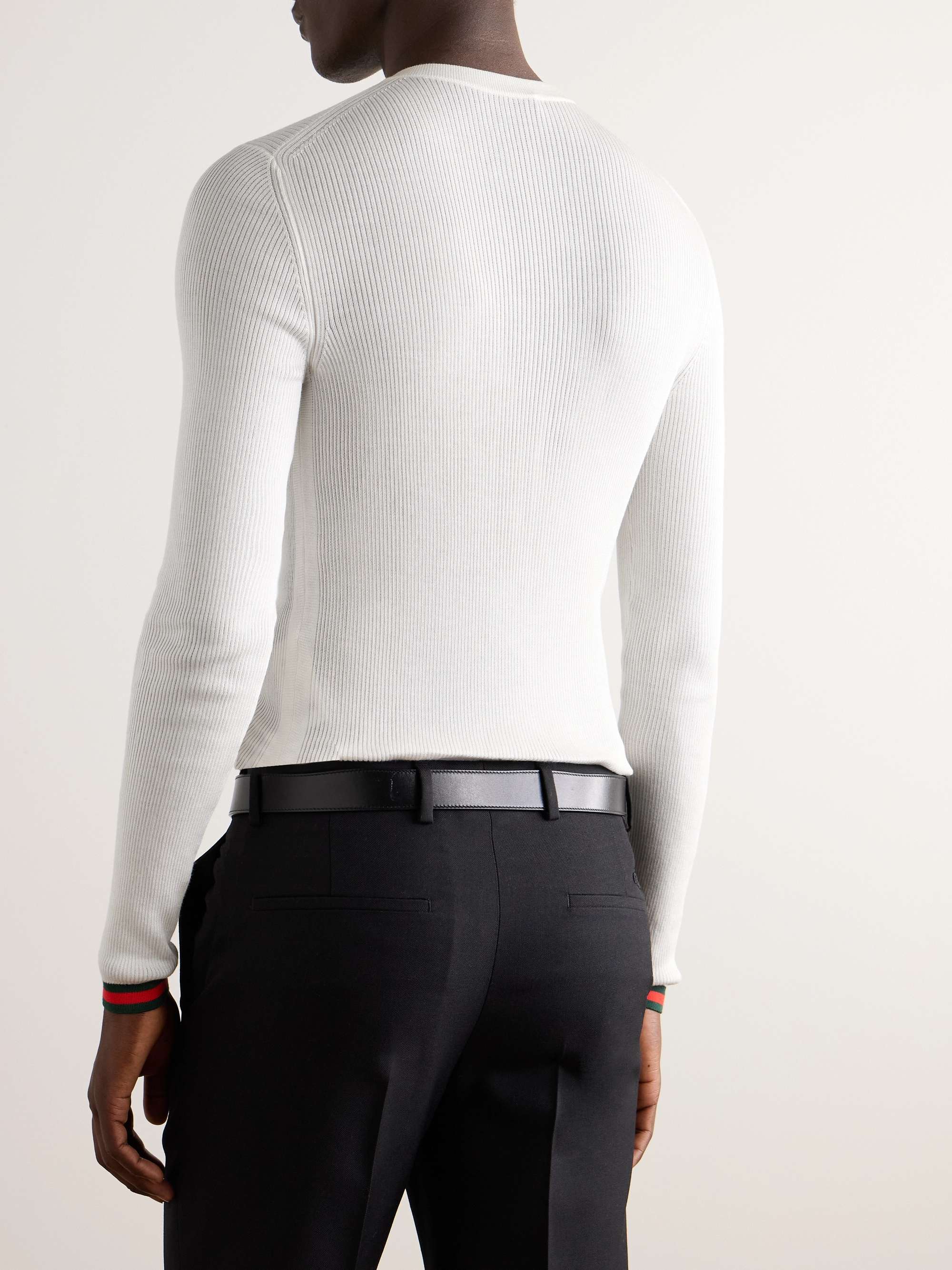 Slim-Fit Striped Ribbed Silk Henley T-Shirt view