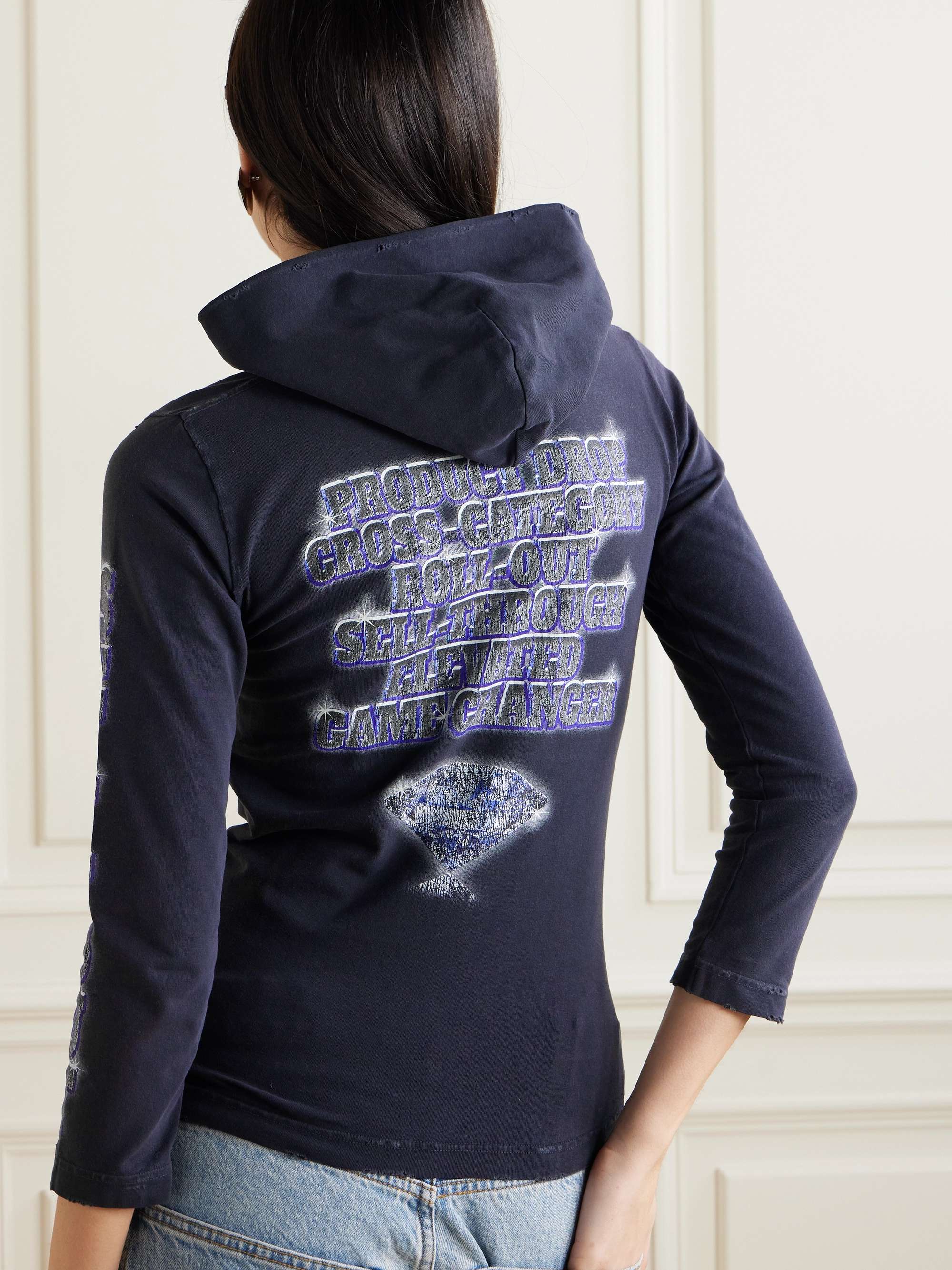 Distressed printed stretch-cotton jersey hooded T-shirt view