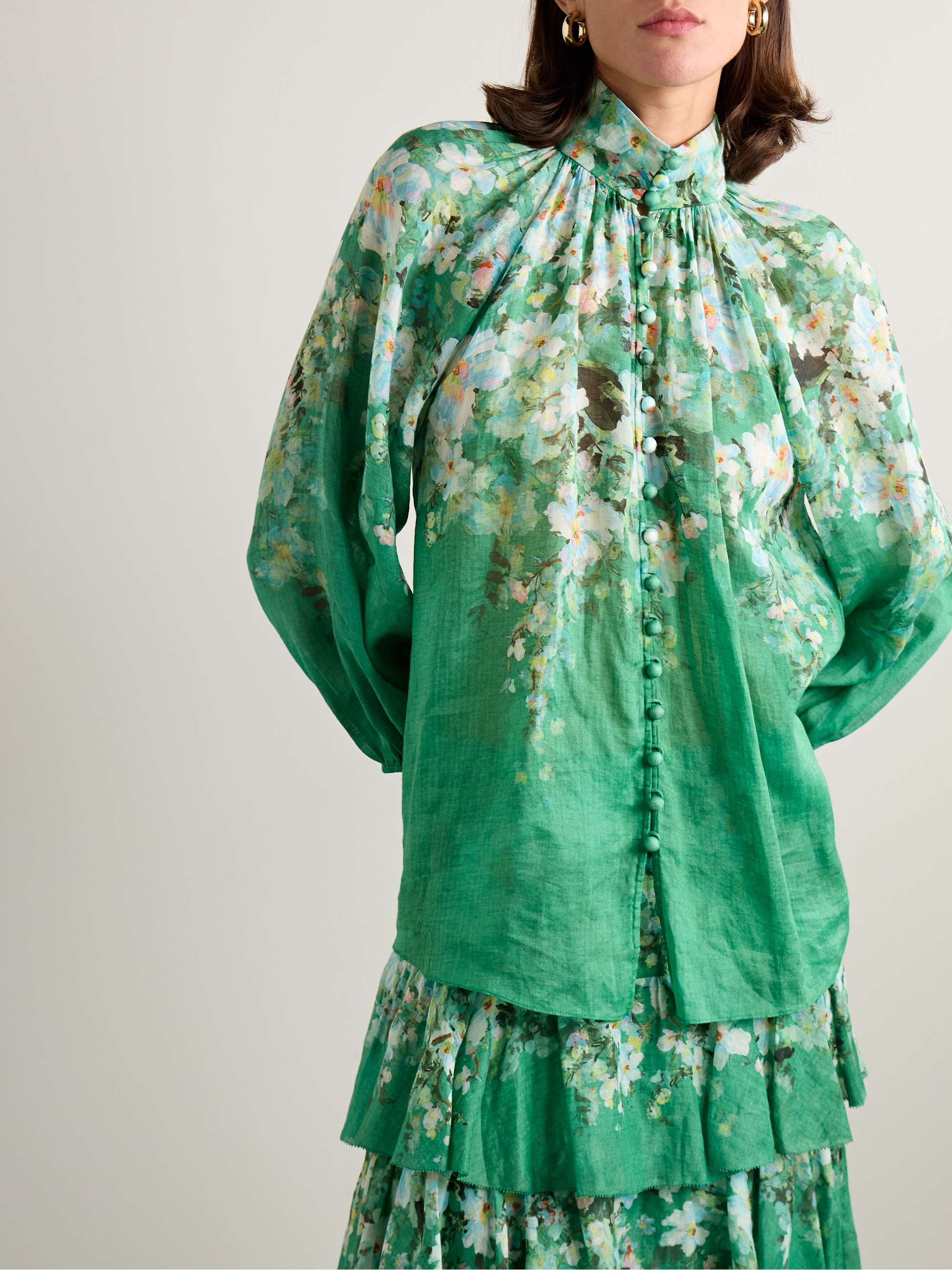 Everley floral-print ramie blouse view